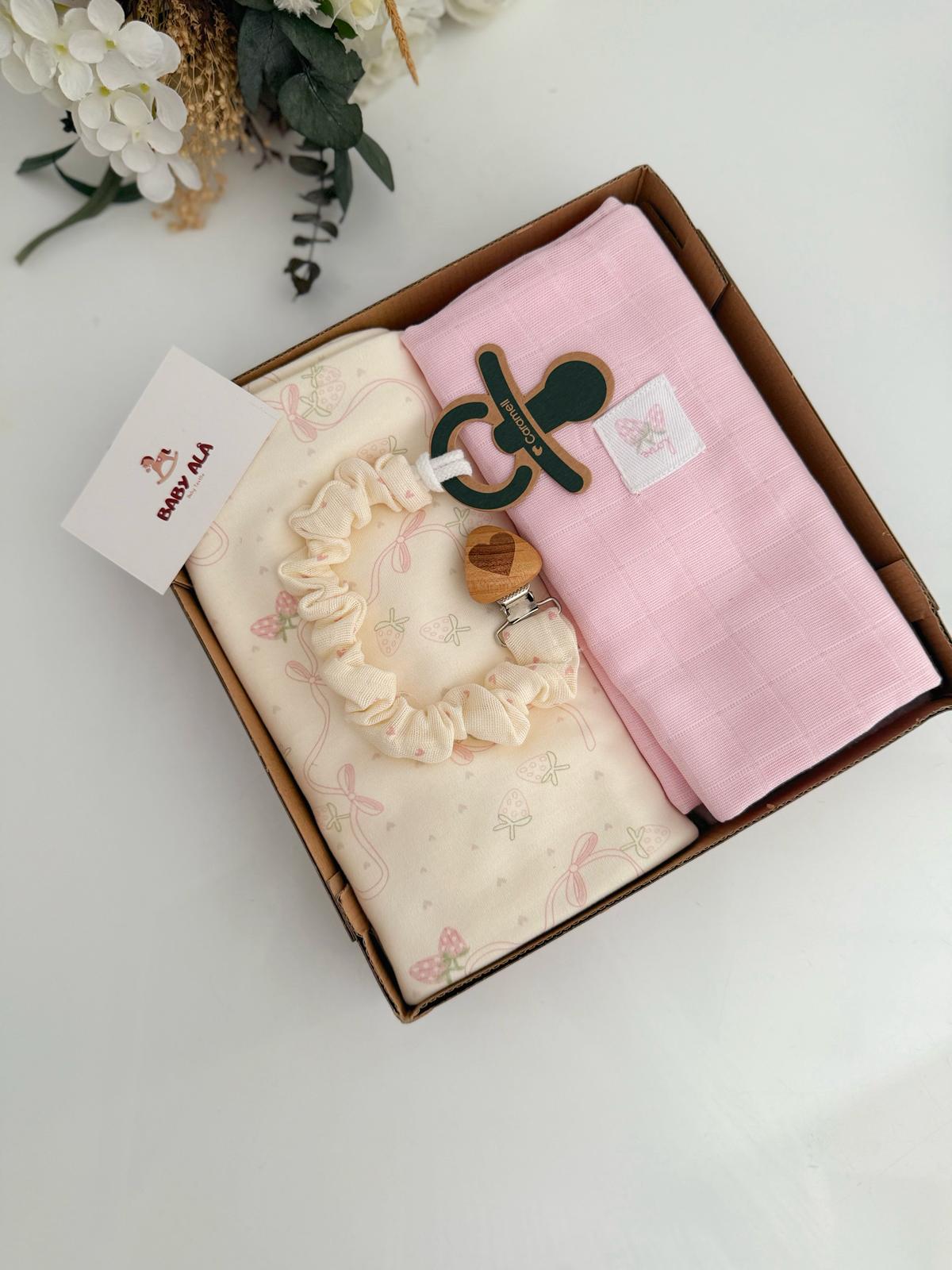 Organik 2li Battaniye Fiyonk Detaylı Pembe