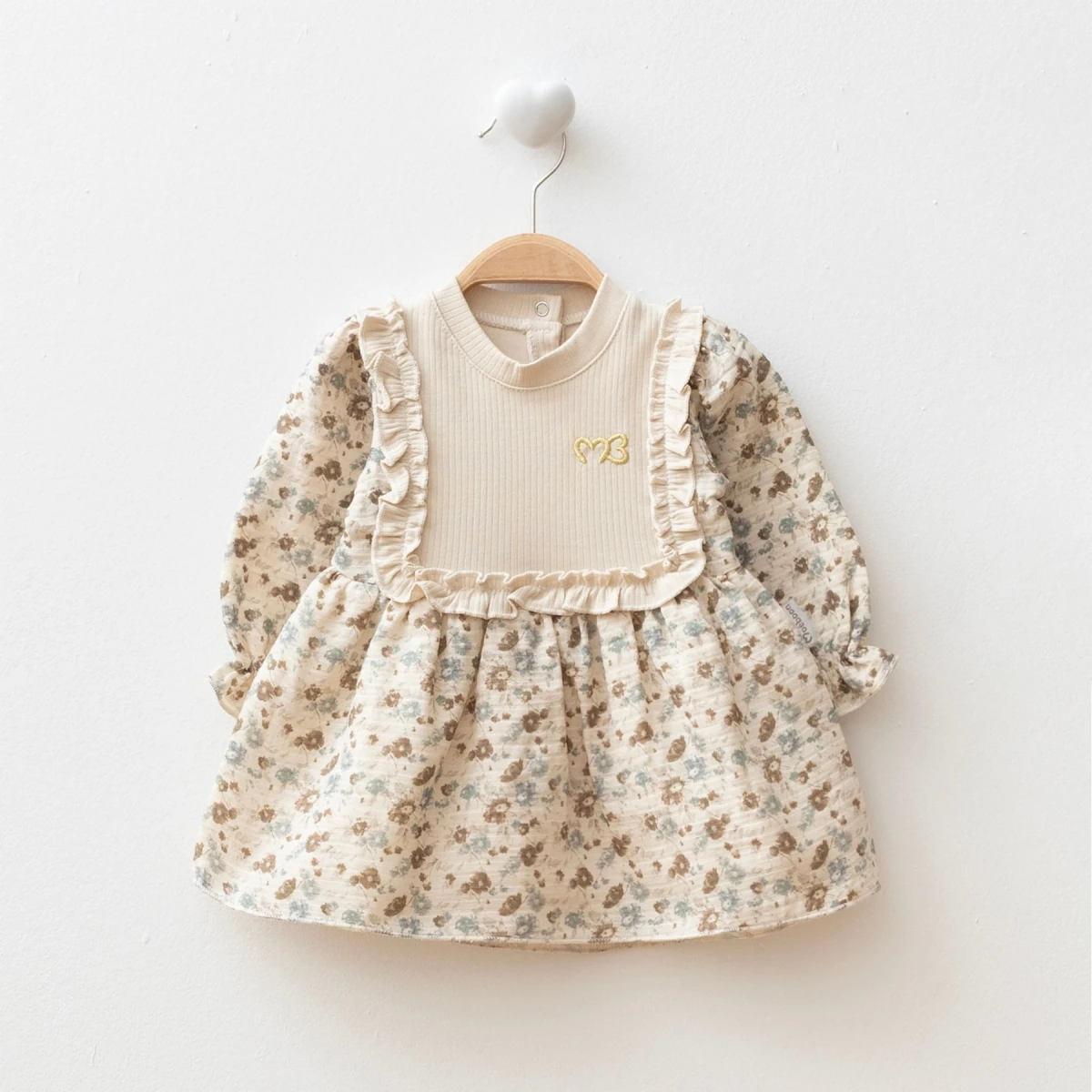 Kız Bebek Desenli Leydi Elbise Krem