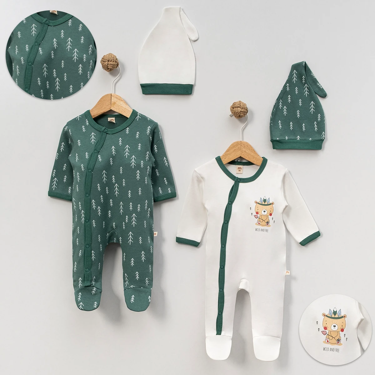 Unisex Ok Baskılı 2li Tulum Set Yeşil 