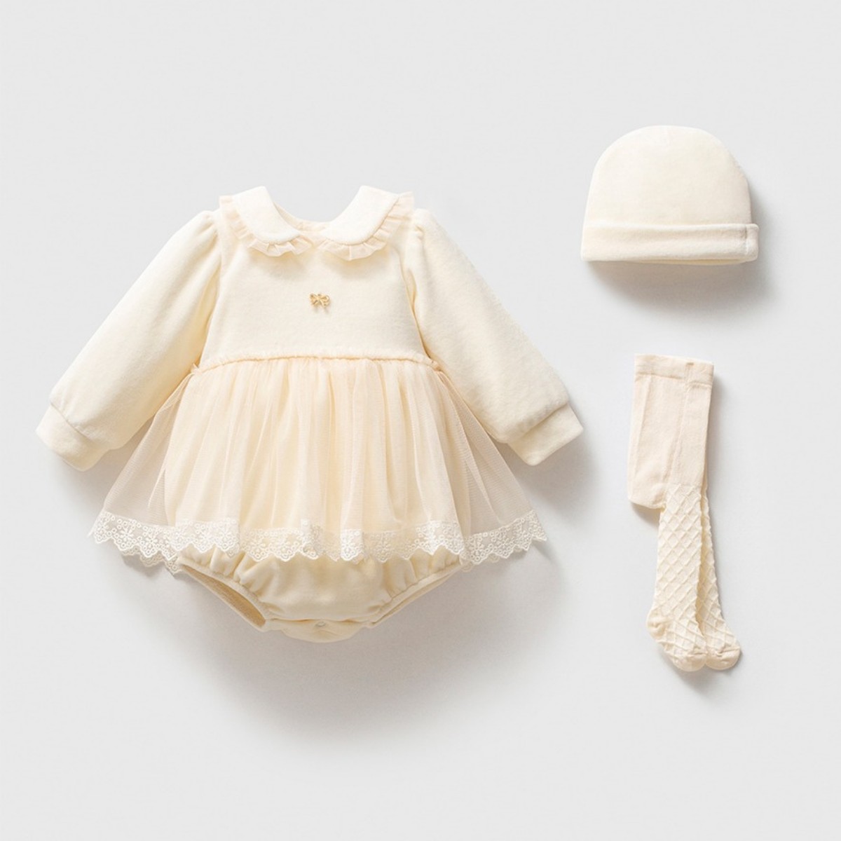 Kız Bebek Premium Tül Detaylı lüks Elbise 3lü Set