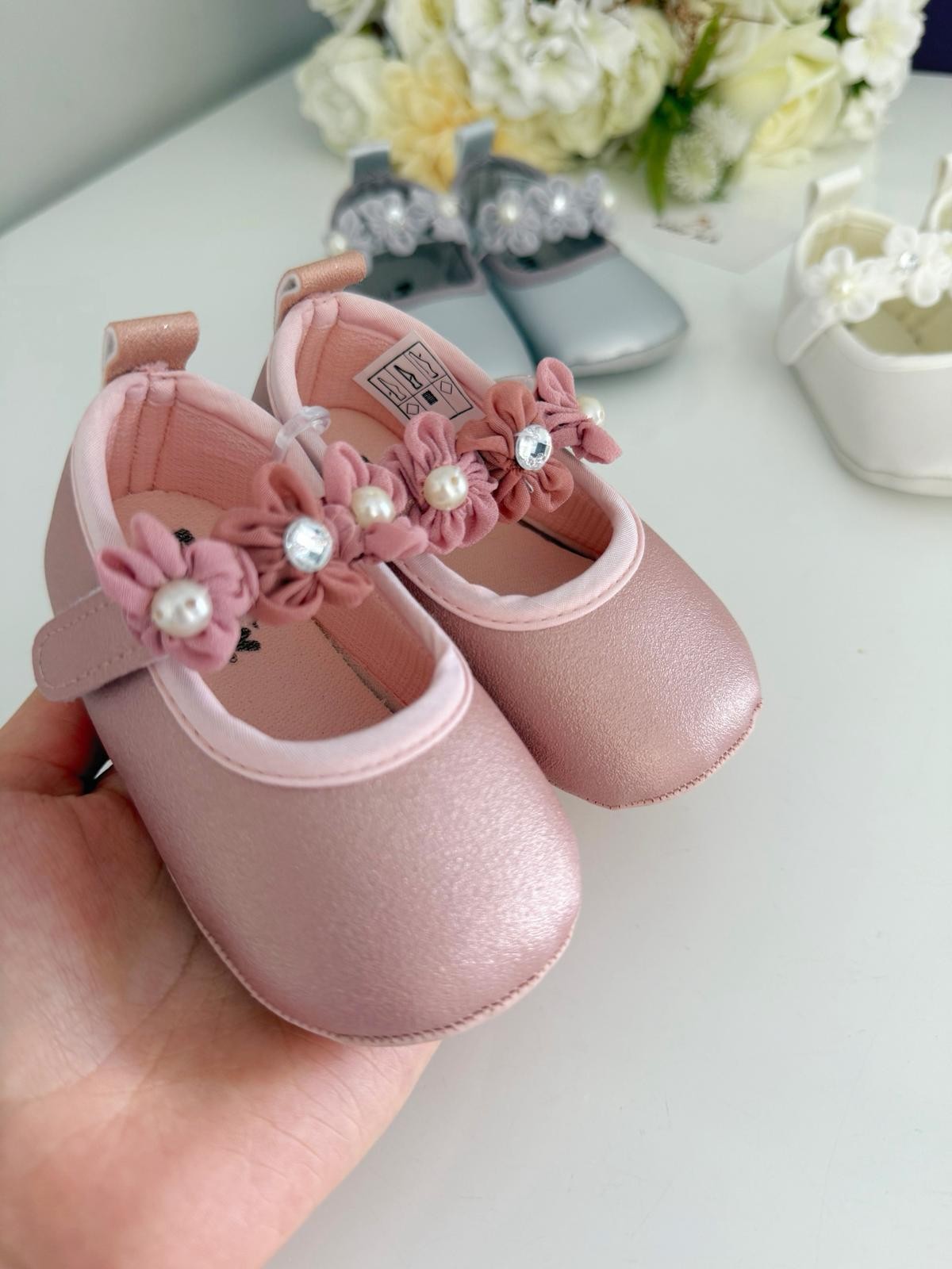 Kız Bebek Çiçekli Süslü Ayakkabı Pembe 