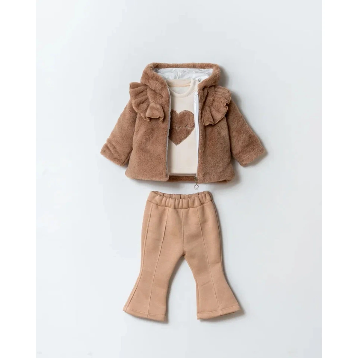 Kız Bebek Peluş Ceketli 3lü Takım 