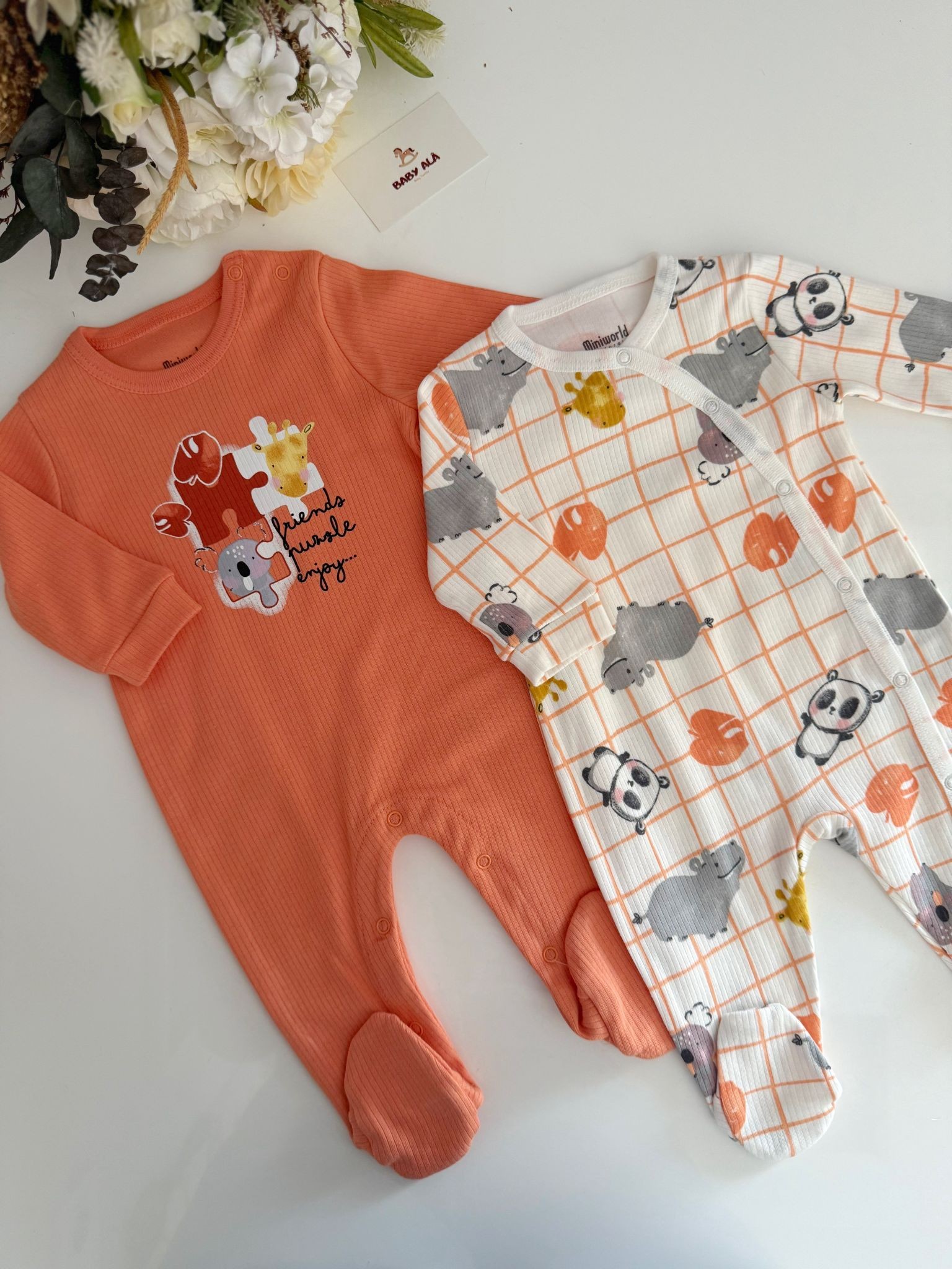 Unisex Koala Detaylı 2li Tulumlar Orange 