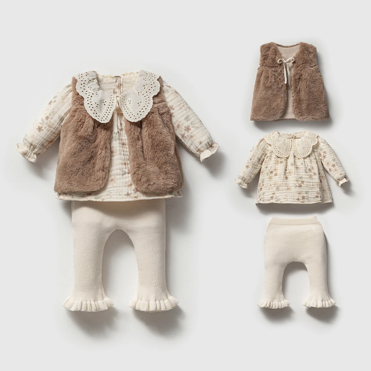 Kız Bebek Dantel Yakalı Premium Organik 3lü Set