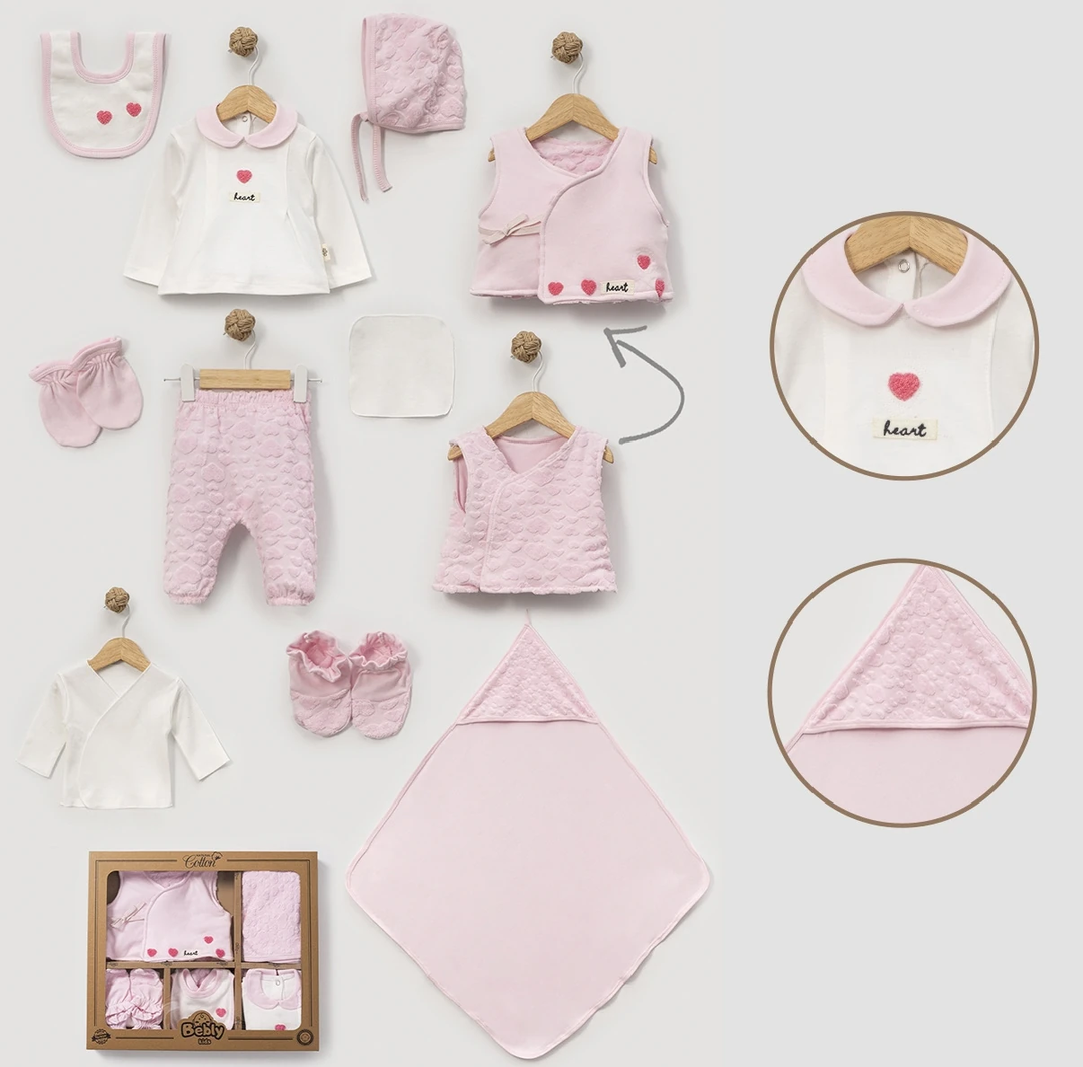 Kalp Detaylı 0-3 Ay %100 Organik Pamuklu 10’lu Set 