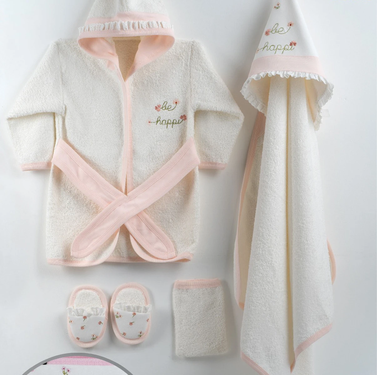Kız Bebek Bee Happy 4 Parça Bornoz Seti %100 Pamuklu