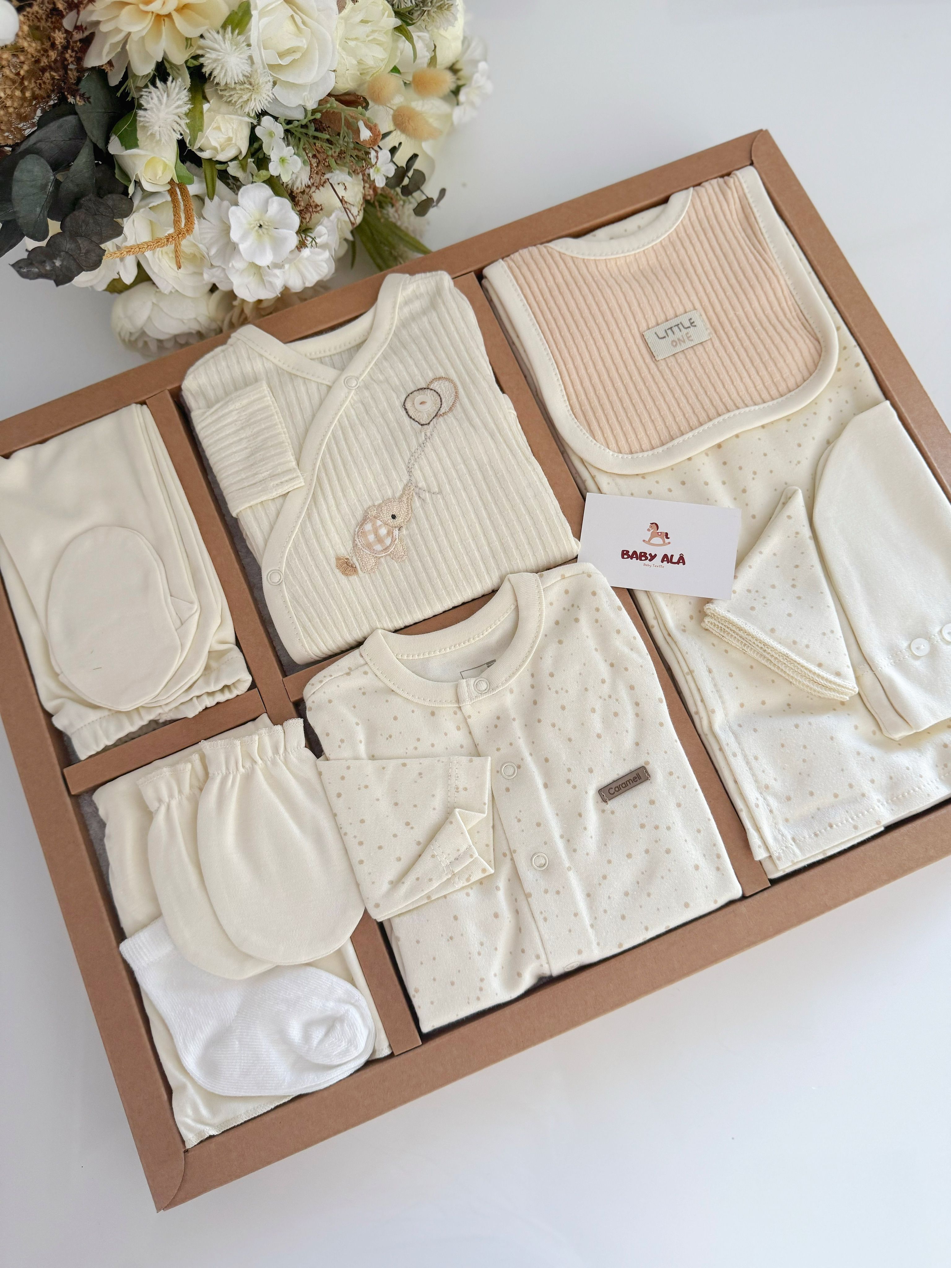 Organik Little One Elephant 10 Parça Hastane Çıkış Seti 🐘🤍✨