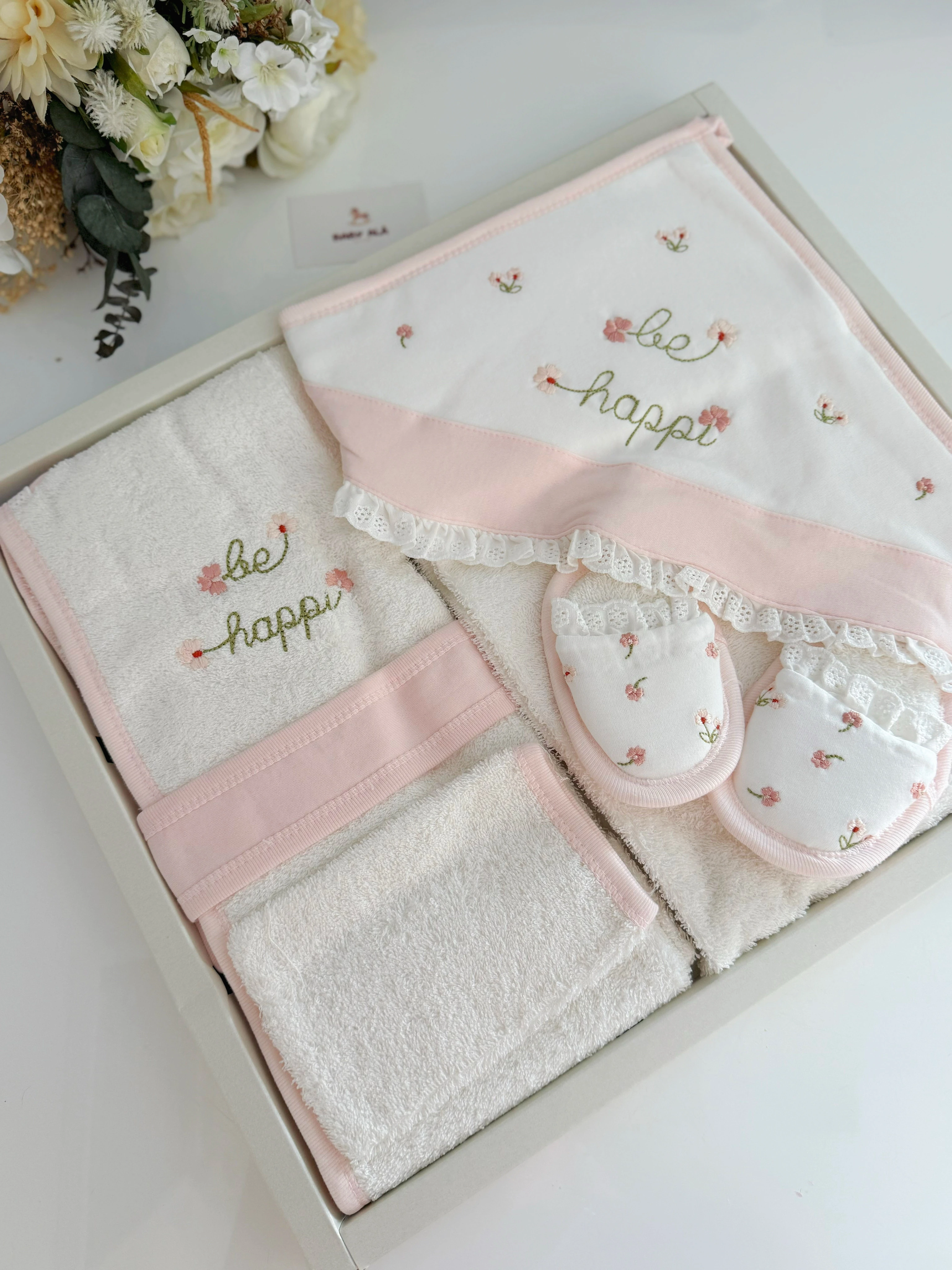 Kız Bebek Bee Happy 4 Parça Bornoz Seti %100 Pamuklu