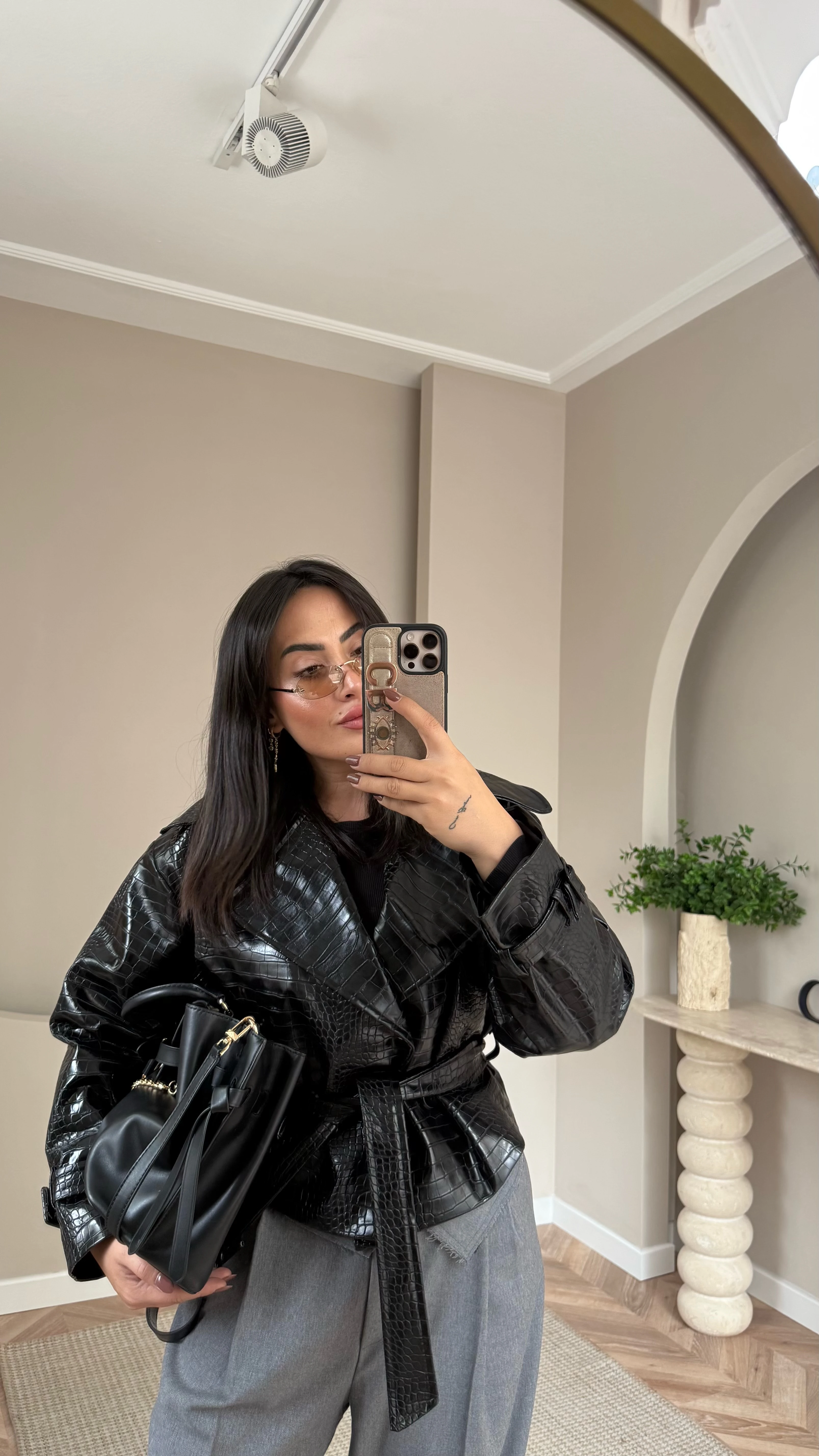 Krokodil Desen Deri Ceket Siyah