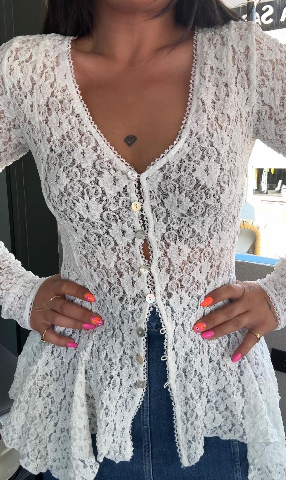 Peplum Dantel Hırka Beyaz