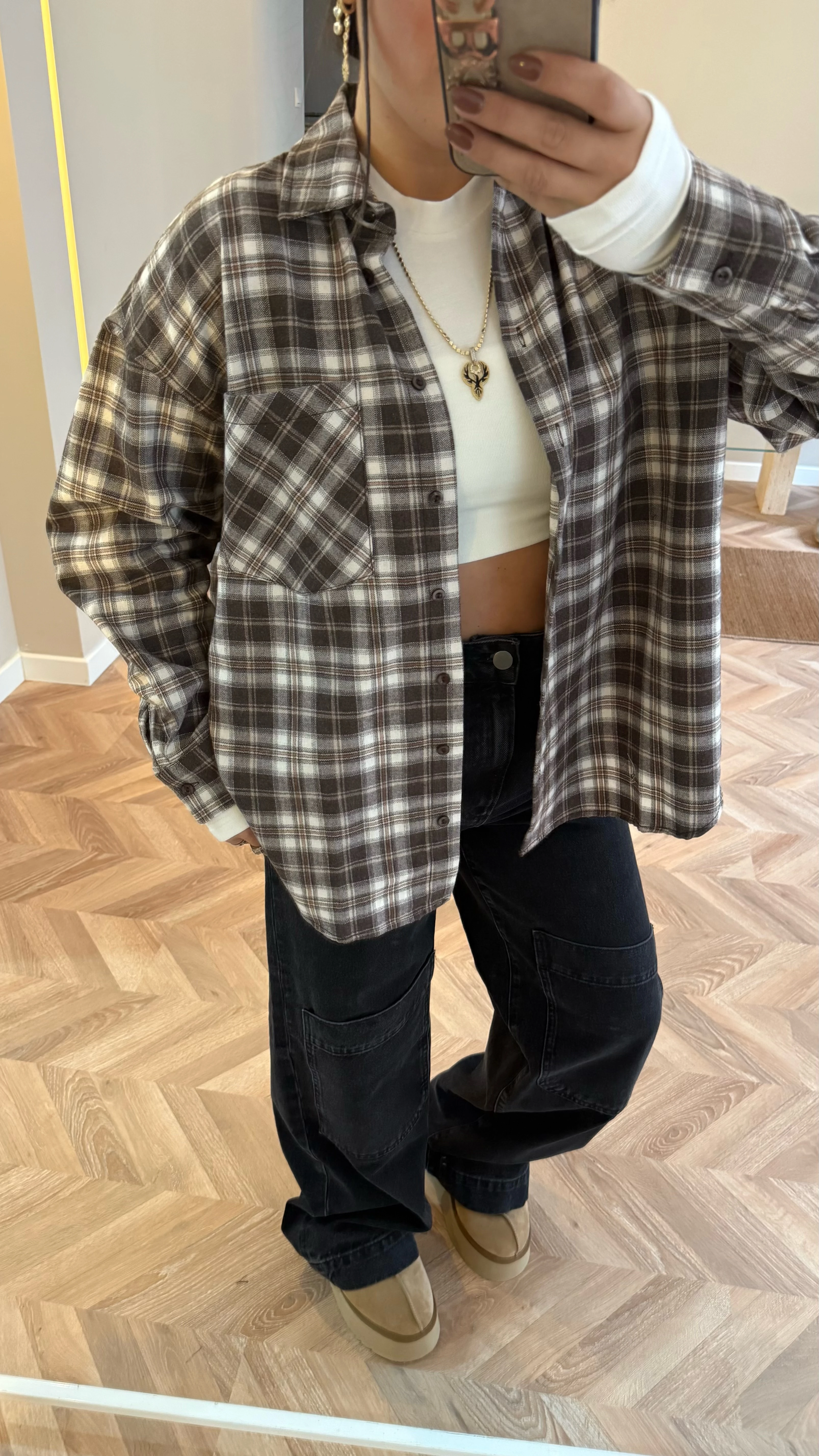 Ekose Gömlek Kahve Krem