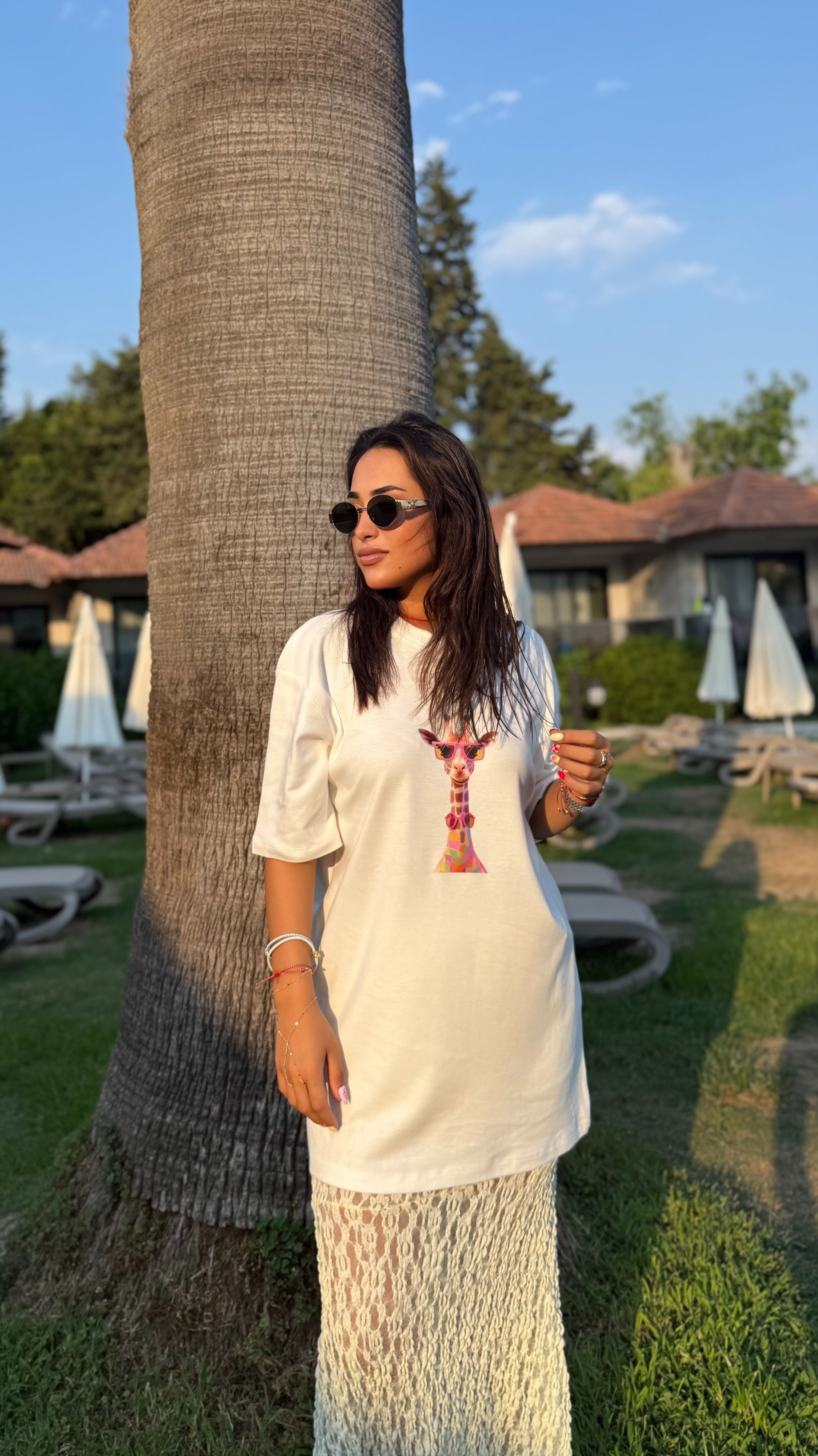 selinbasar.com özel Renkli Zürafa Basic Beyaz