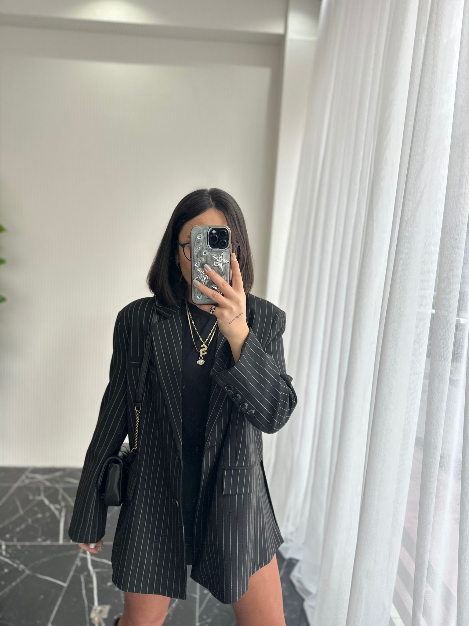 Premium Siyah Çizgili Blazer