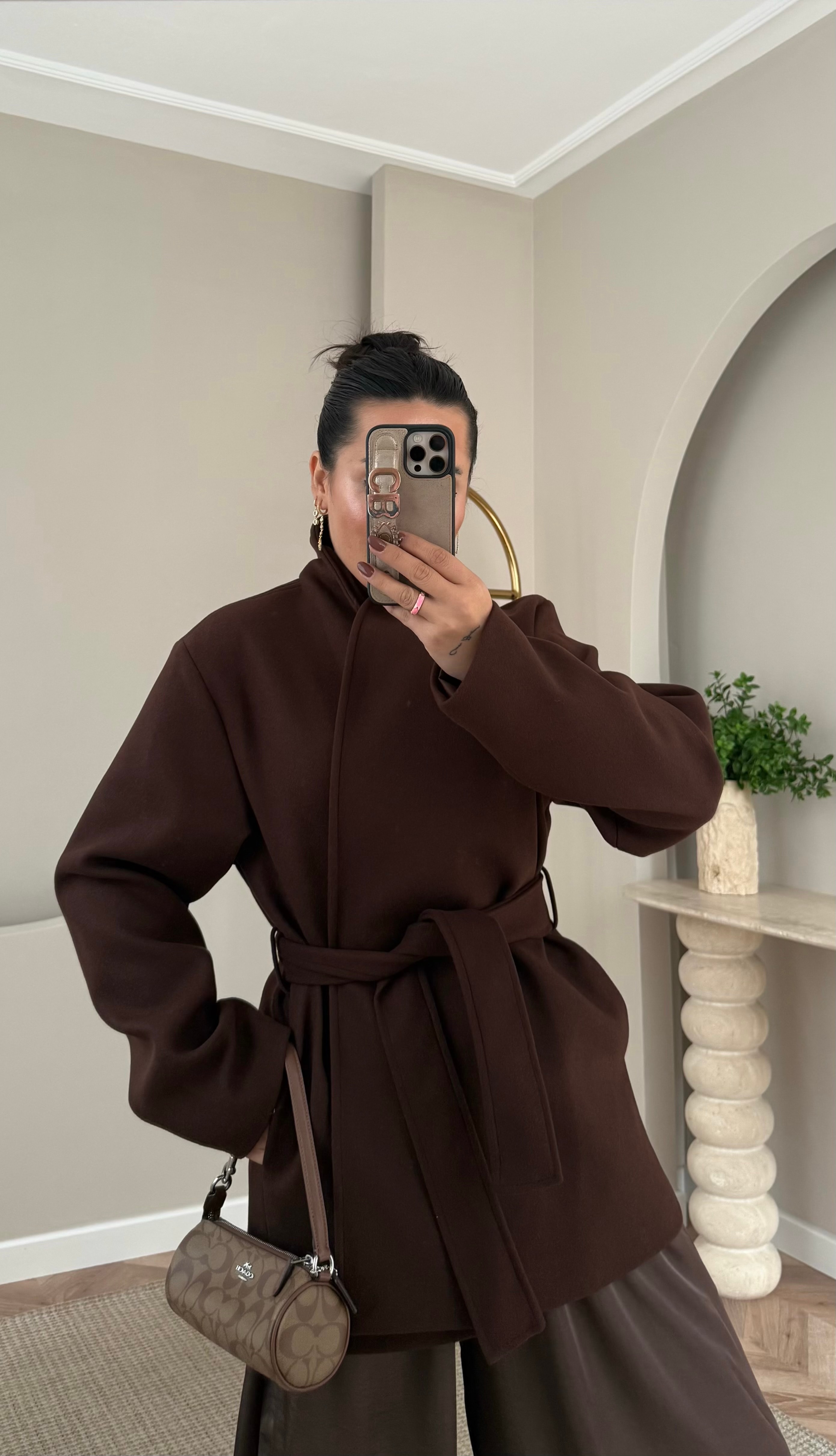 Dik Yaka Bornoz Bağlamalı Premium Kaşe