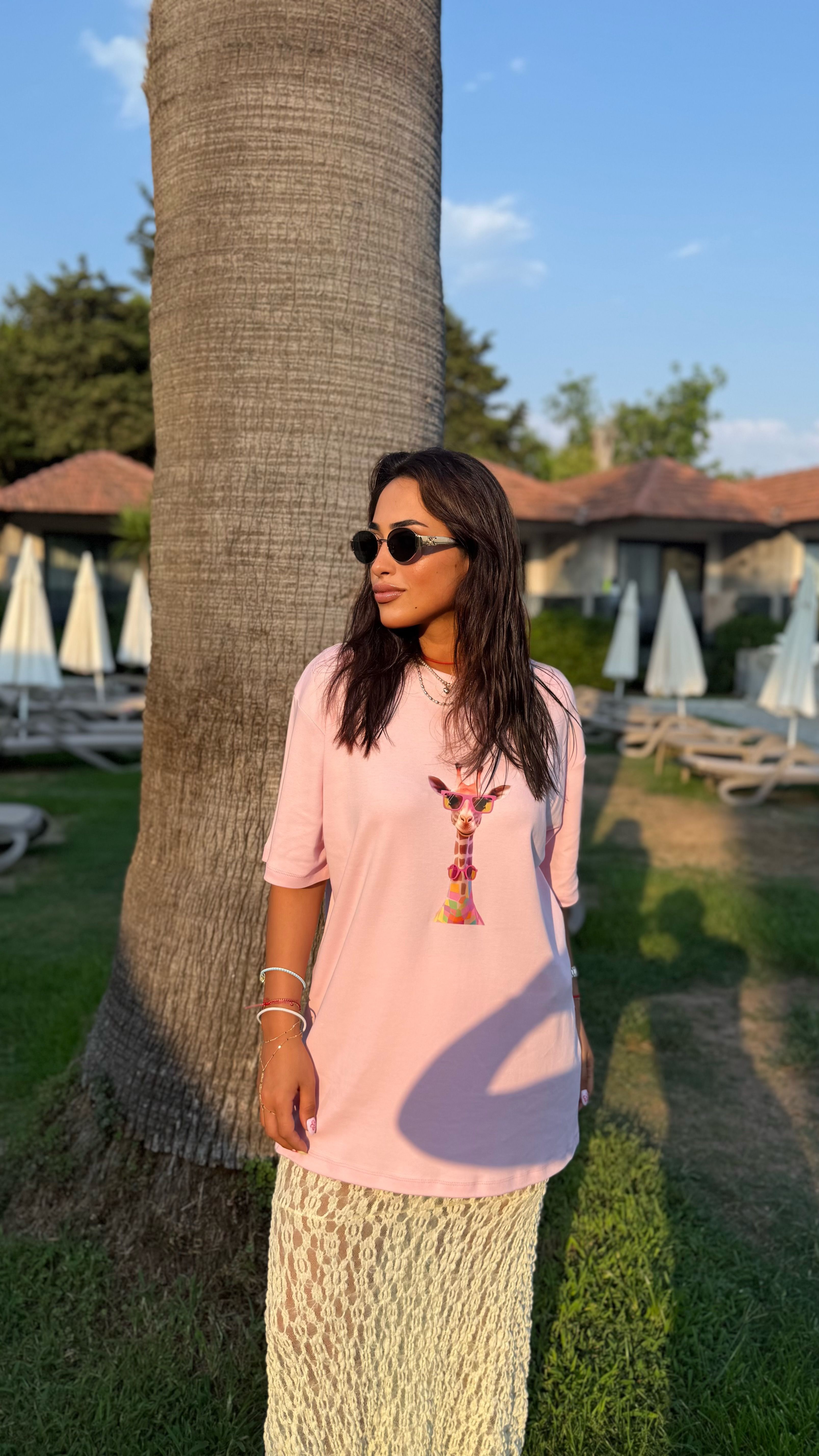 selinbasar.com özel Renkli Zürafa Basic Pembe