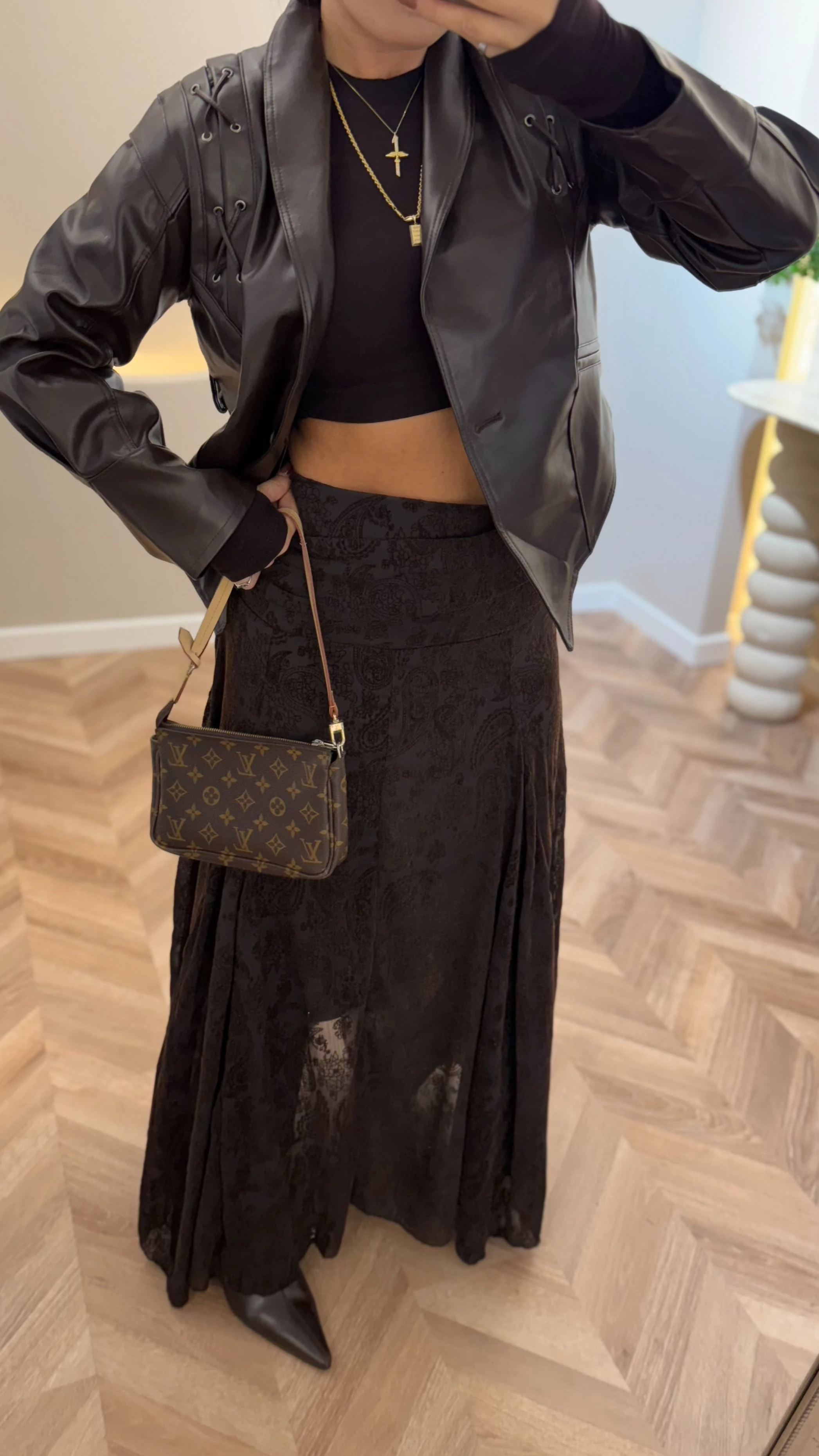 Flok Baskılı Drapeli Etek