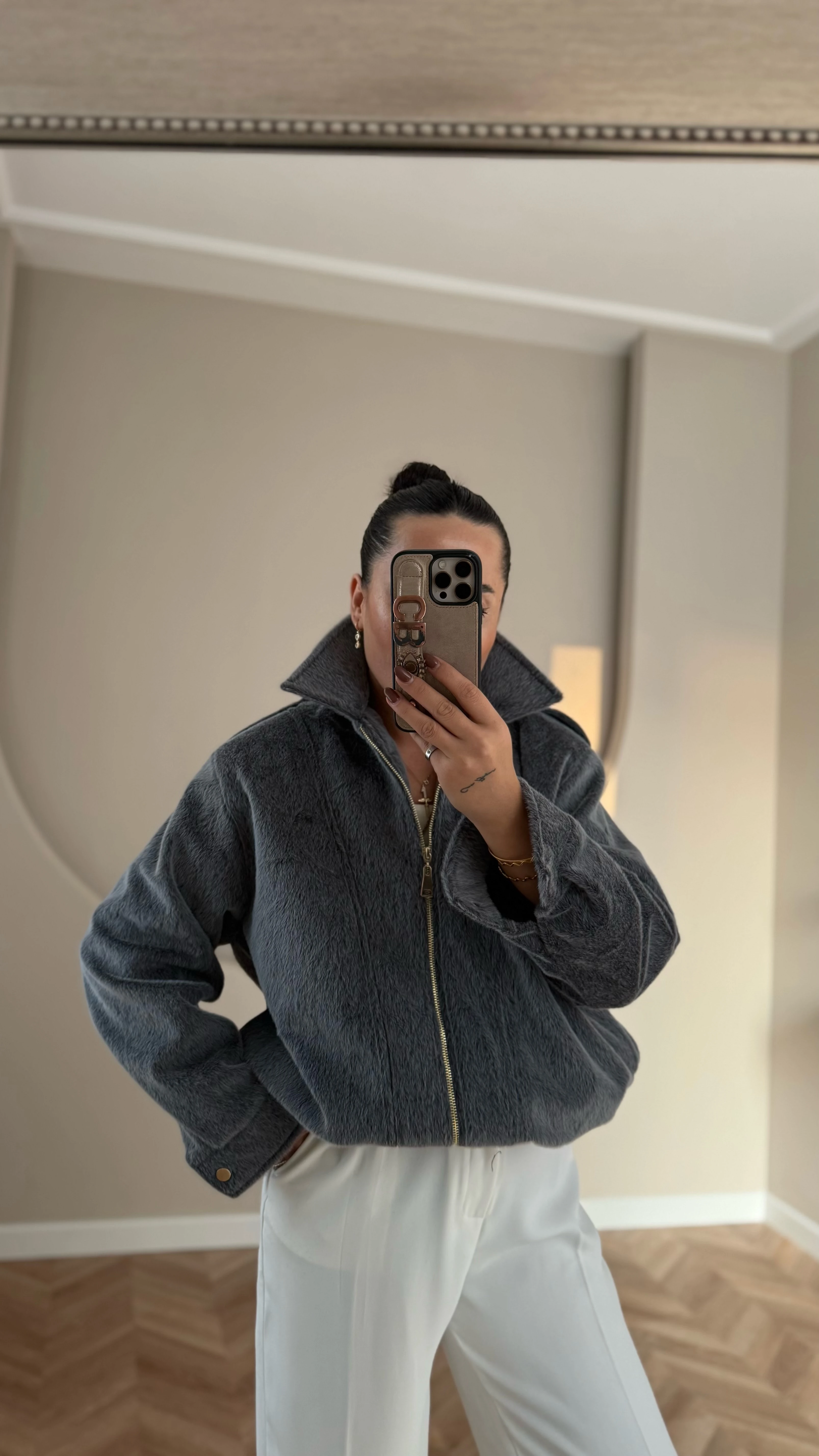  Tay Tüyü Bomber Gri