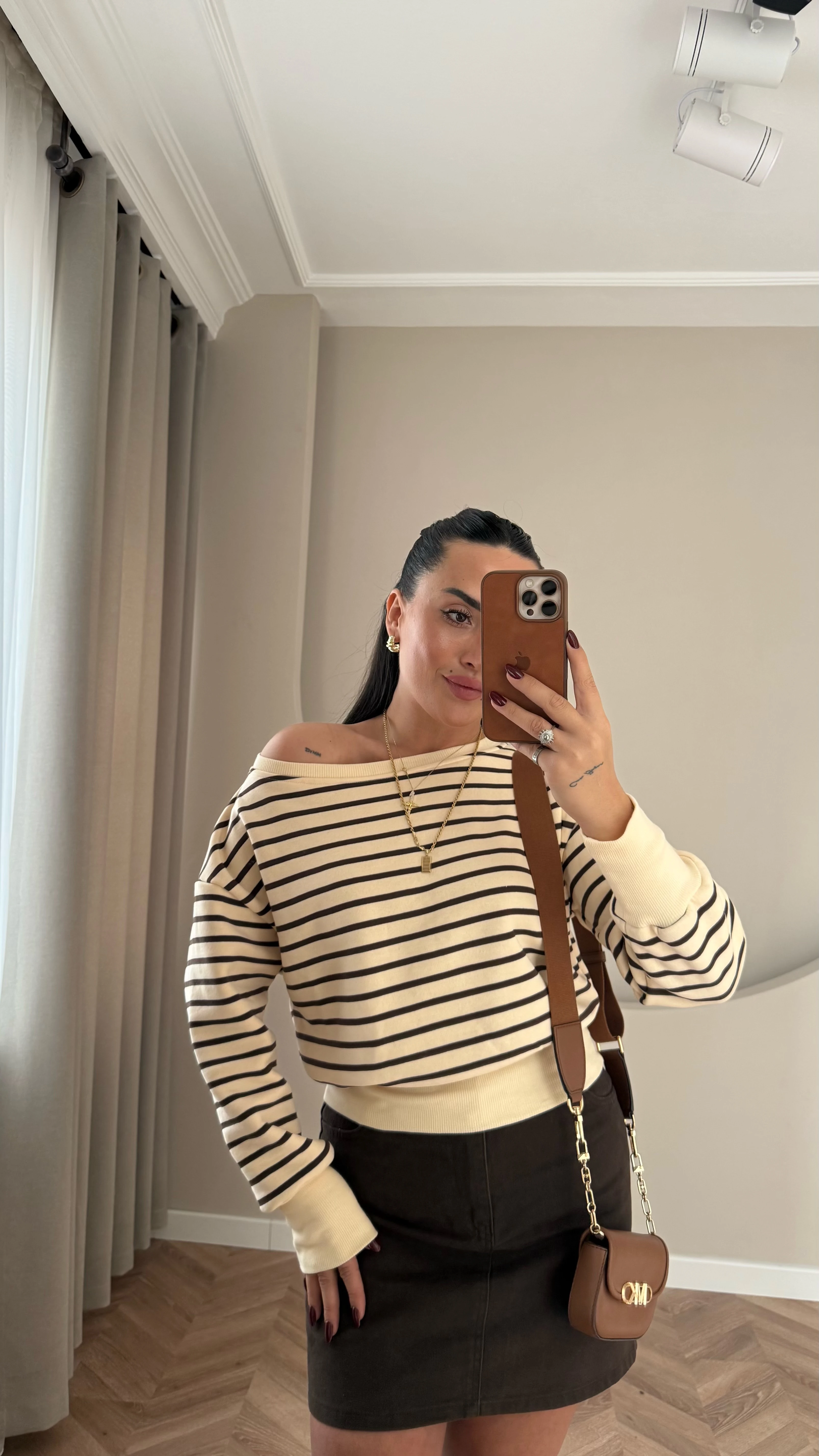 Kahve Krem Çizgili Sweat