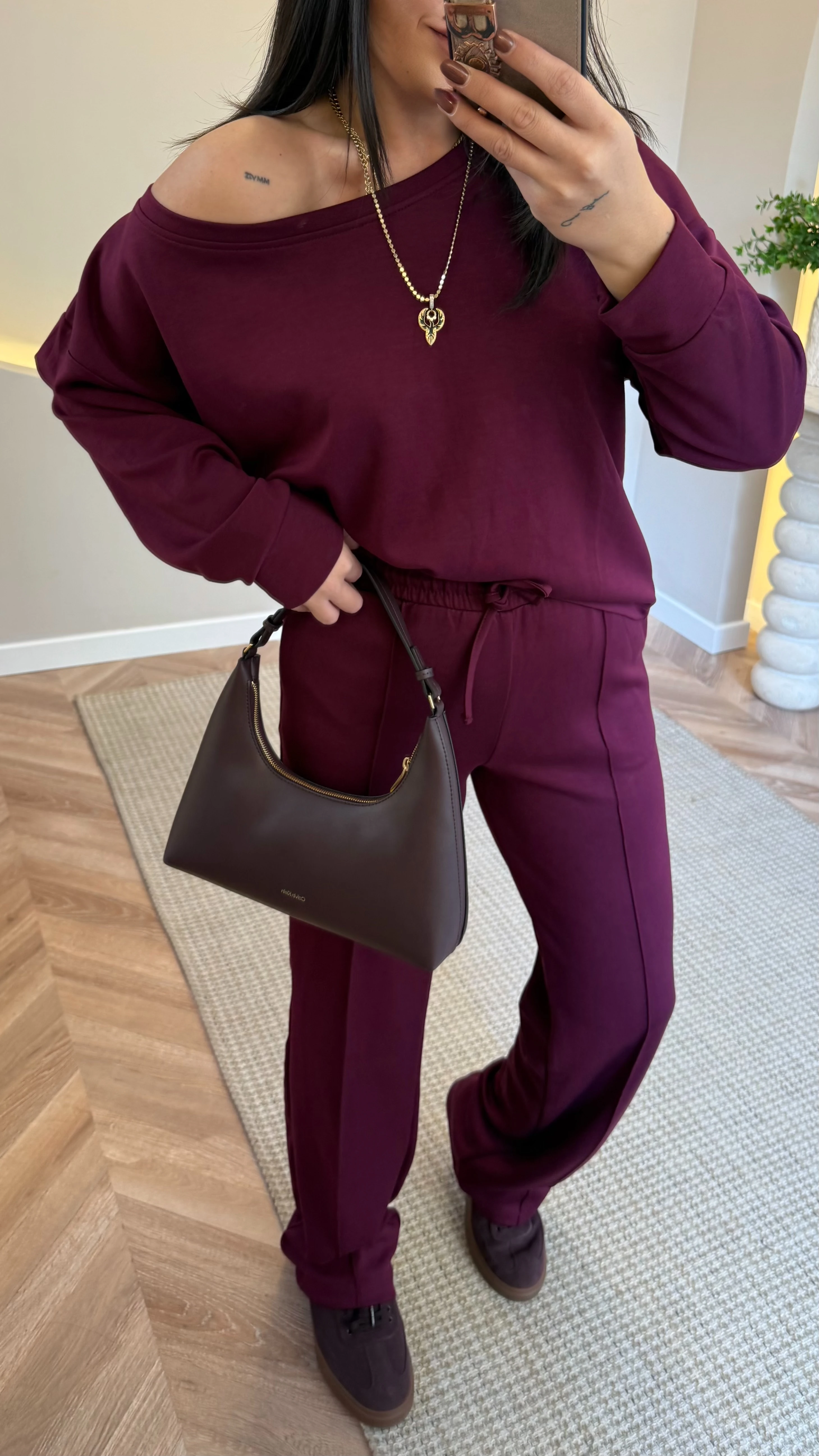 Kayık Yaka Modal Takım Bordo