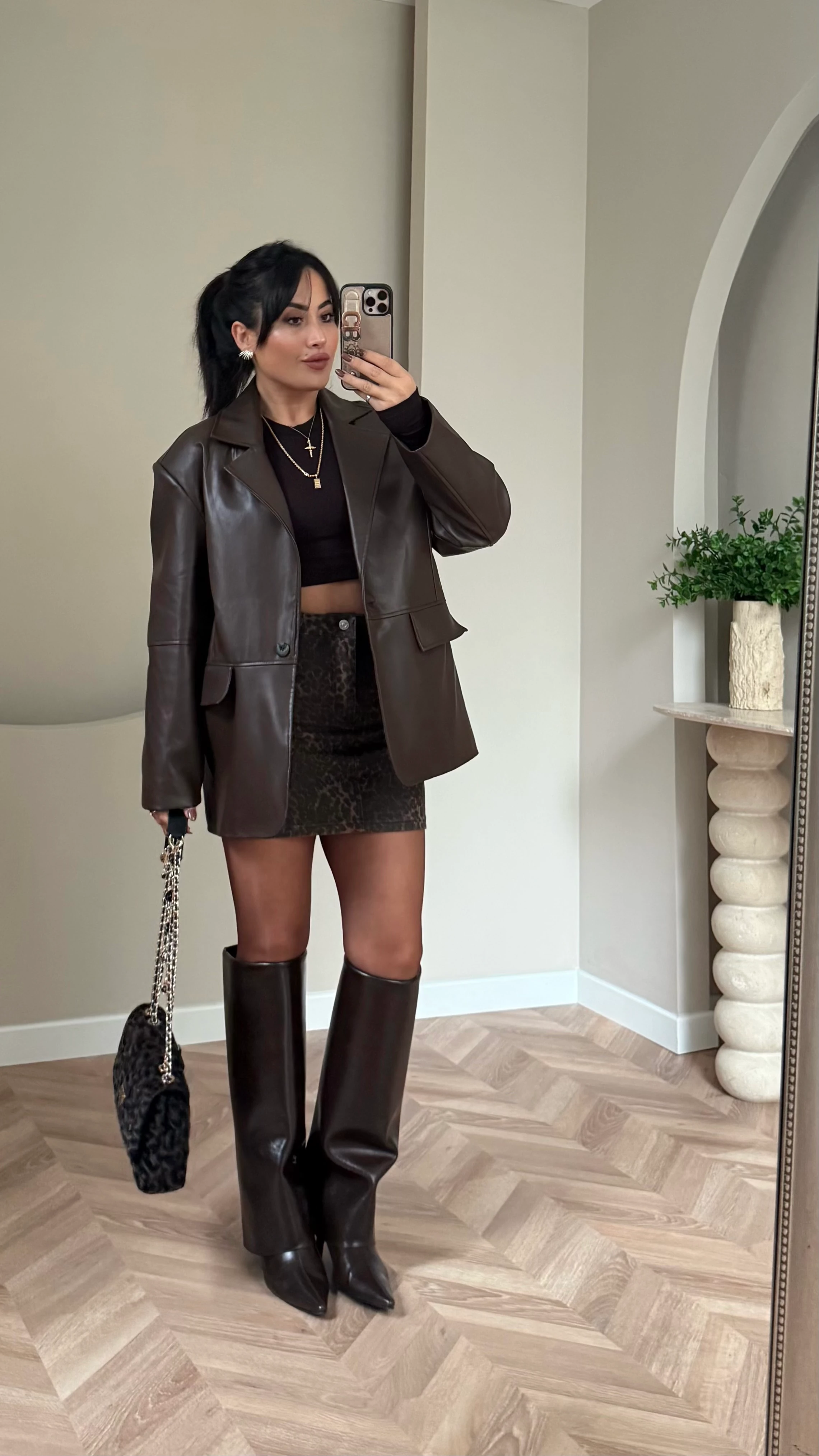 Oversize Acı Kahve Deri Blazer