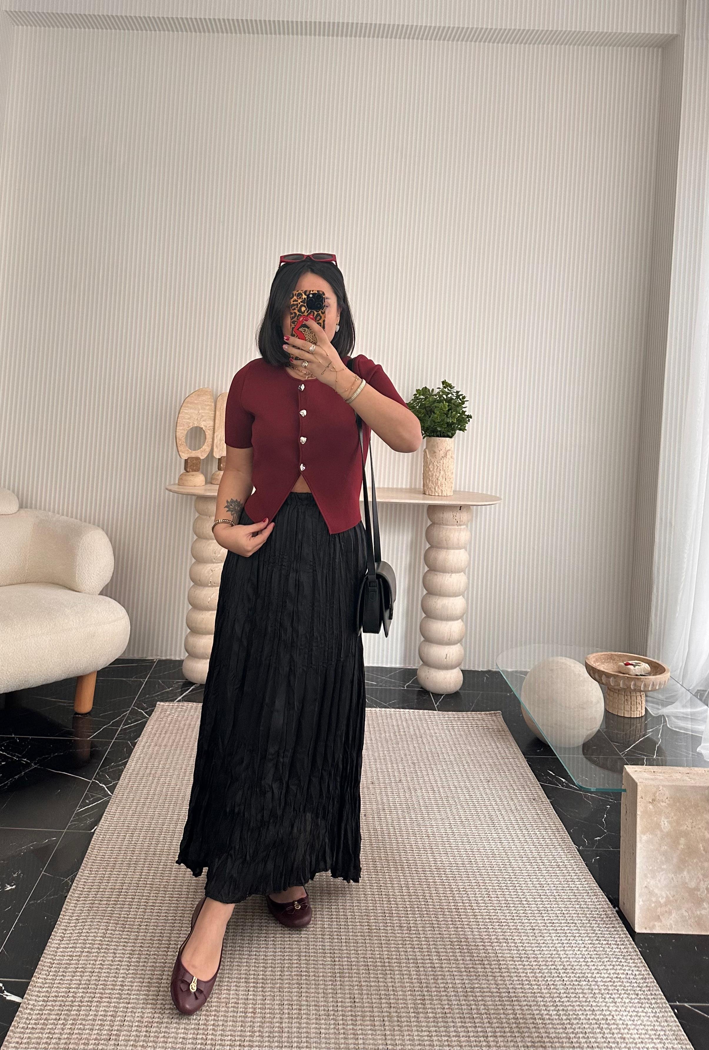 Dilvin Gümüş Düğme Dateylı triko (bordo)