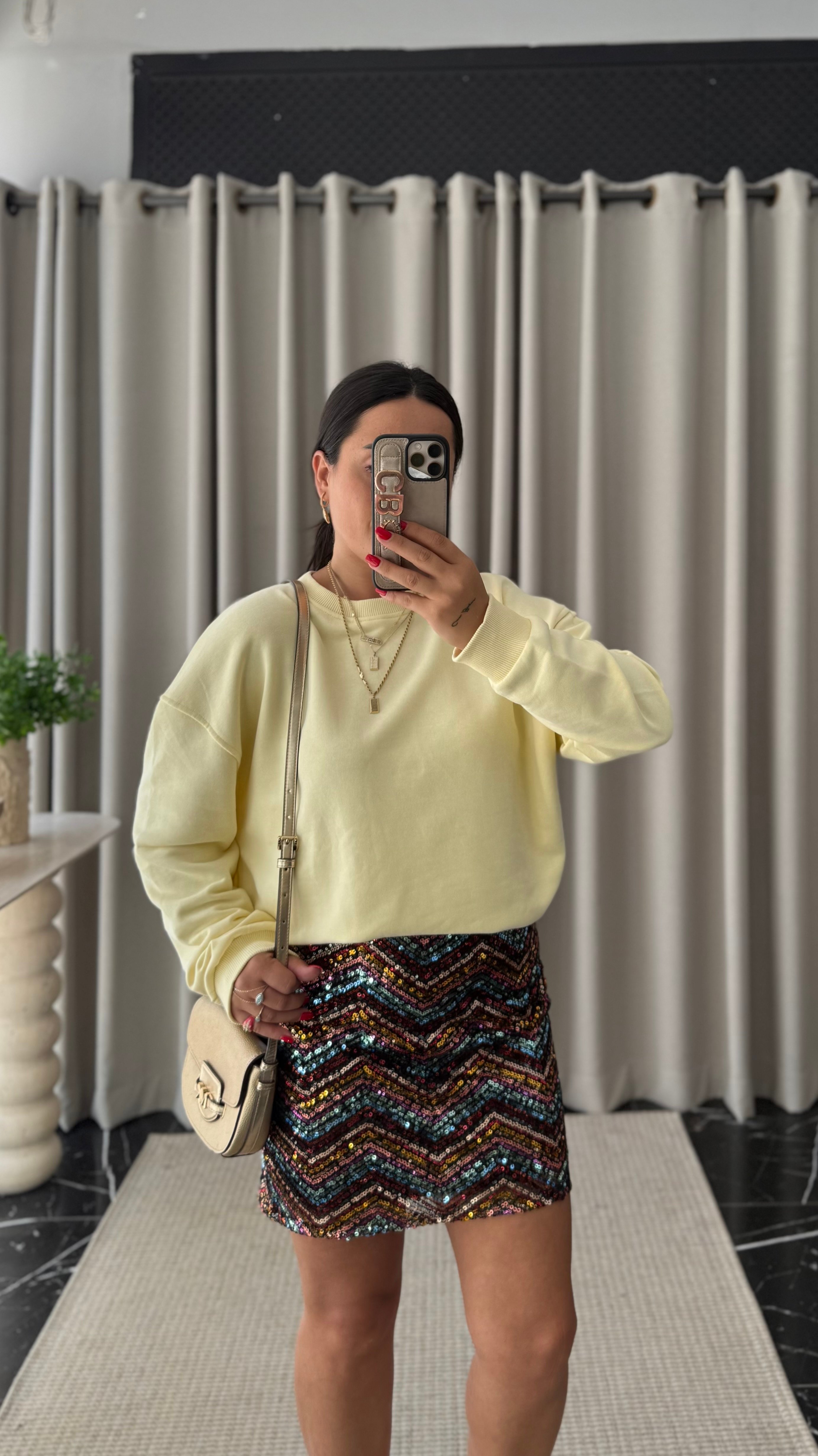 Oversize 2 iplik Sarı Sweat