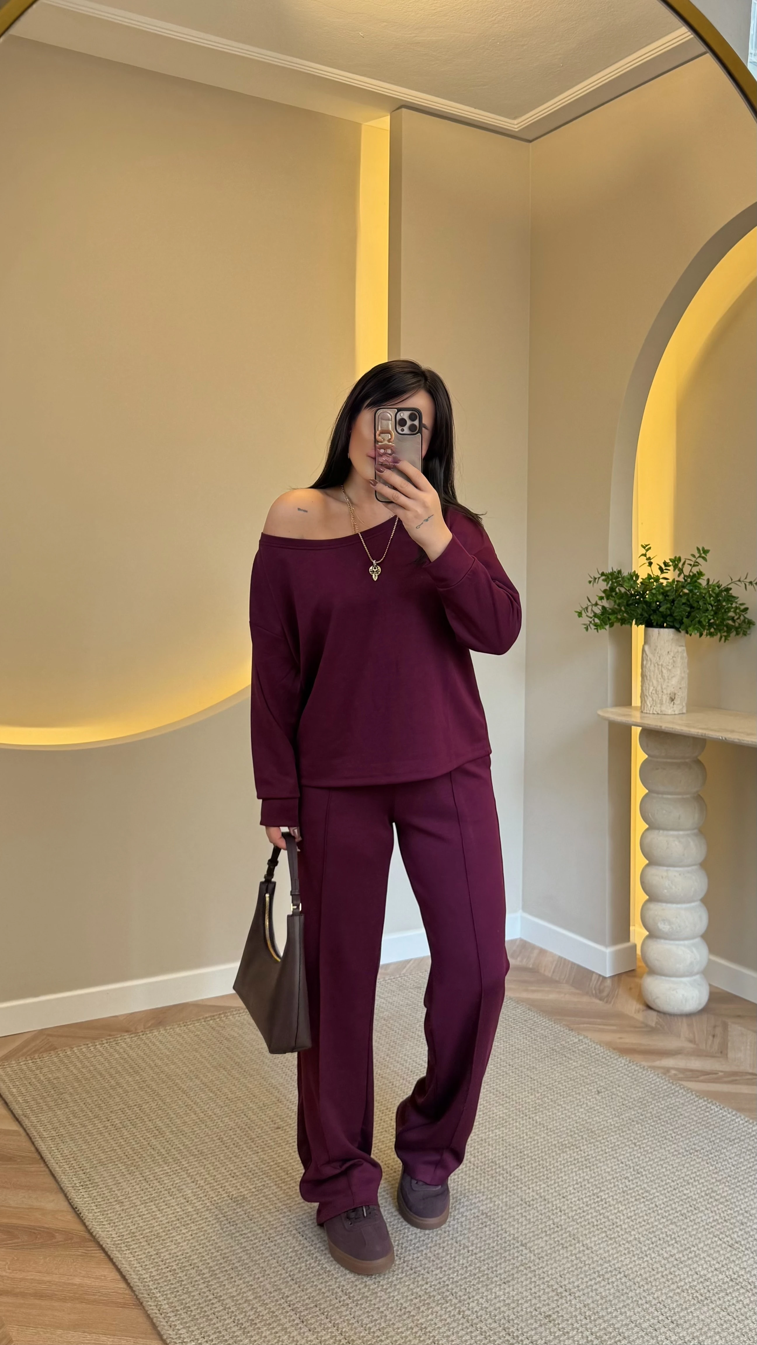 Kayık Yaka Modal Takım Bordo