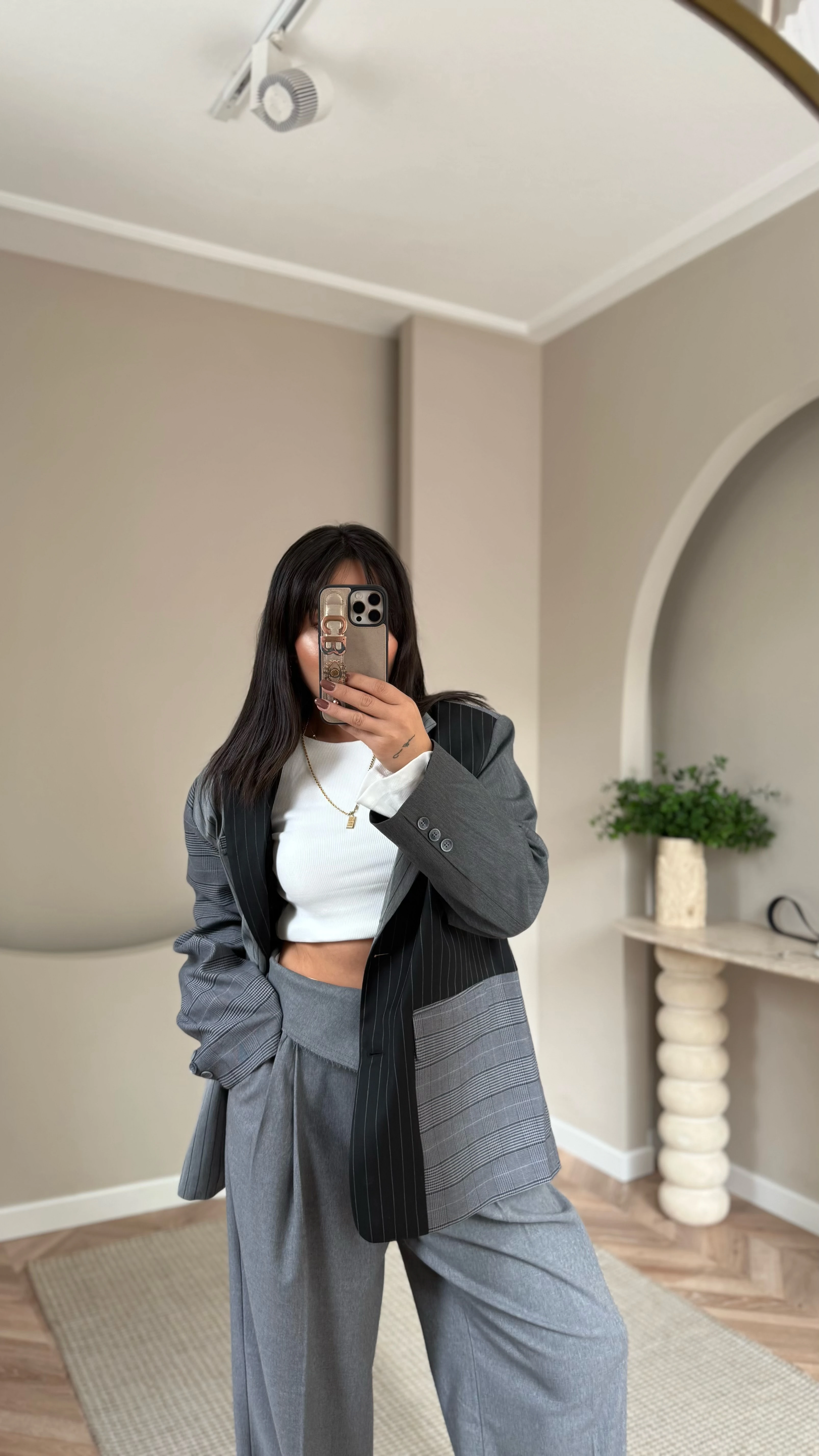 Gri Siyah Ekose Mix Blazer