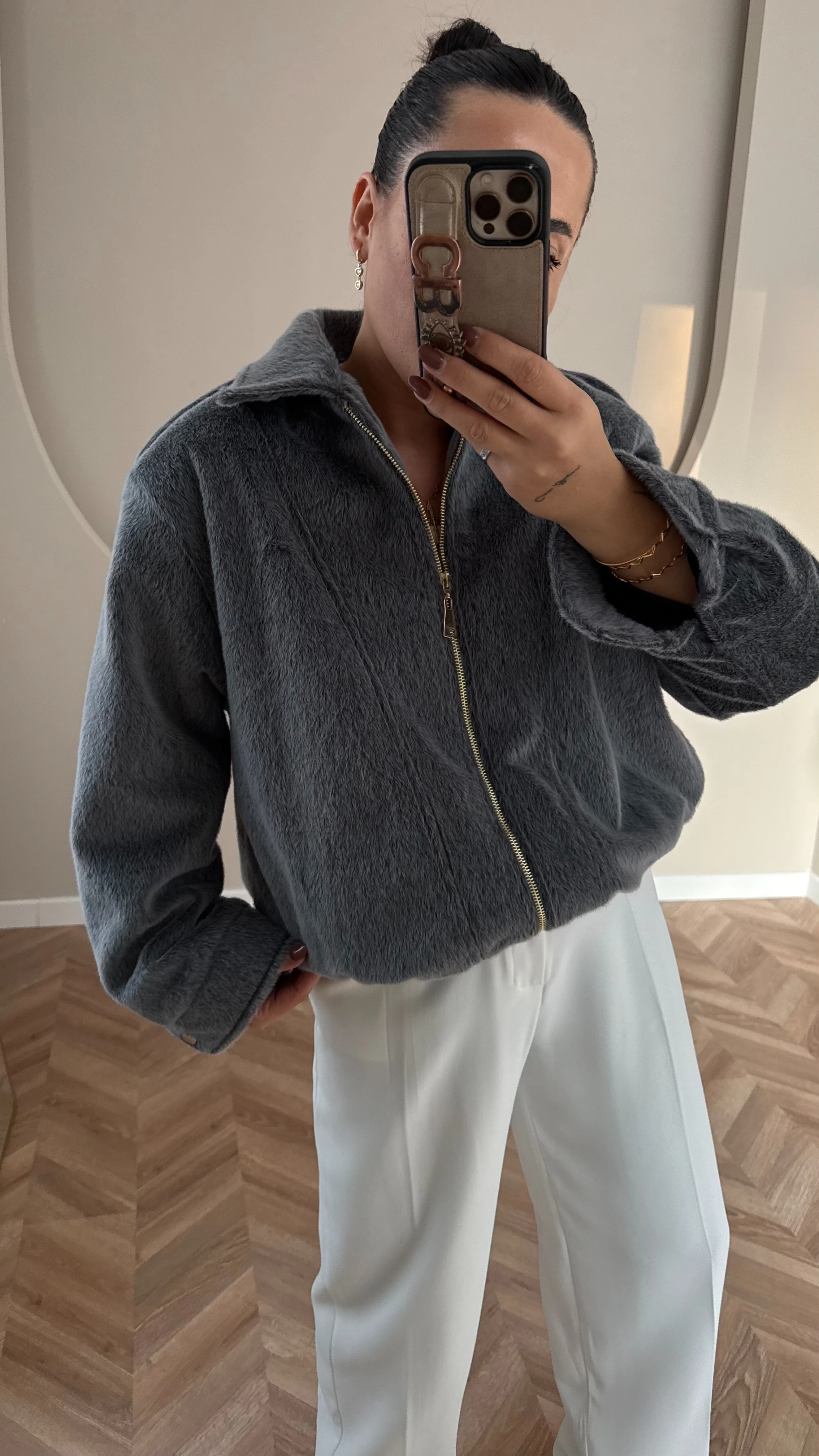  Tay Tüyü Bomber Gri