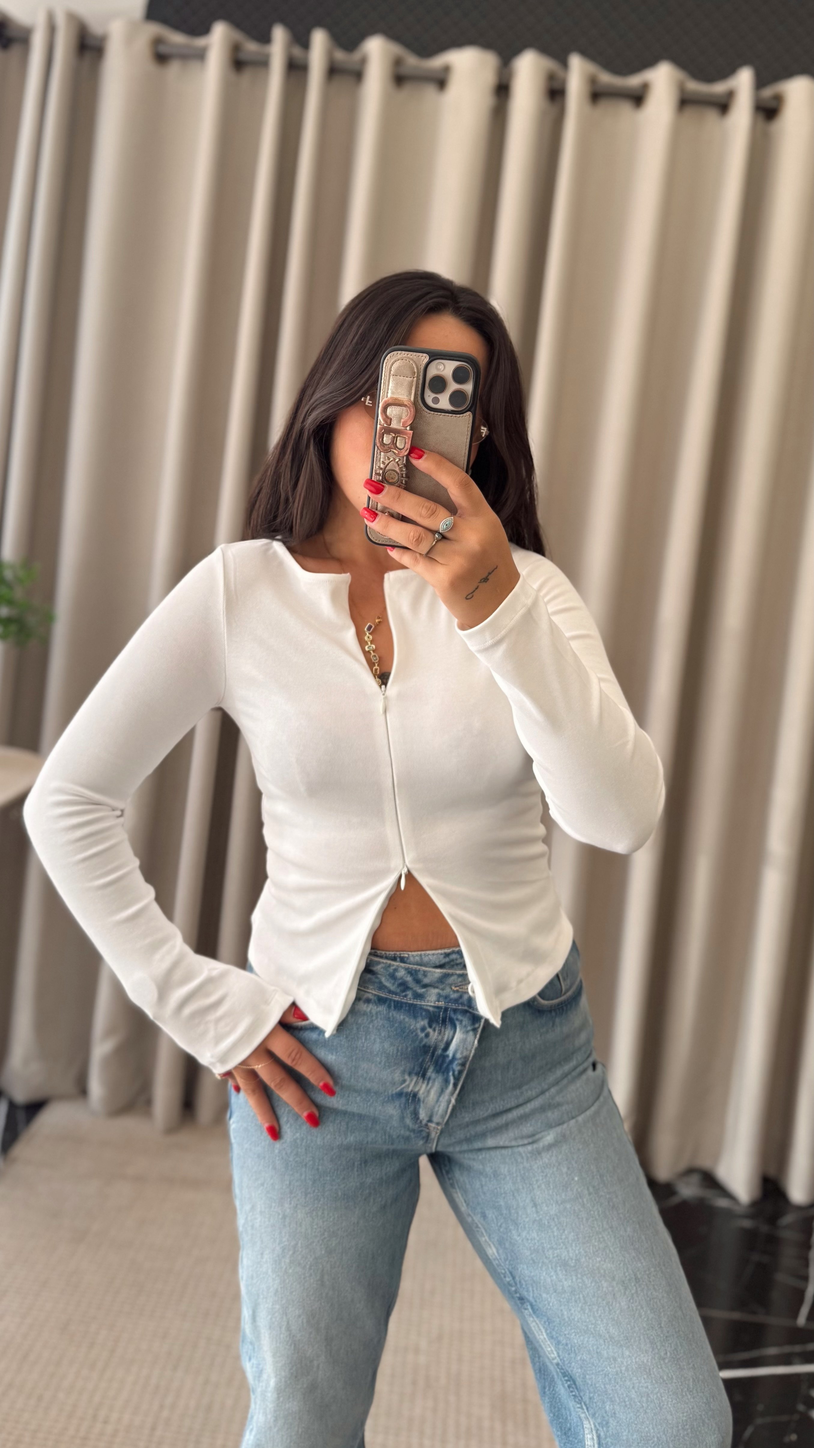 Dilvin Fermuarlı Body Beyaz