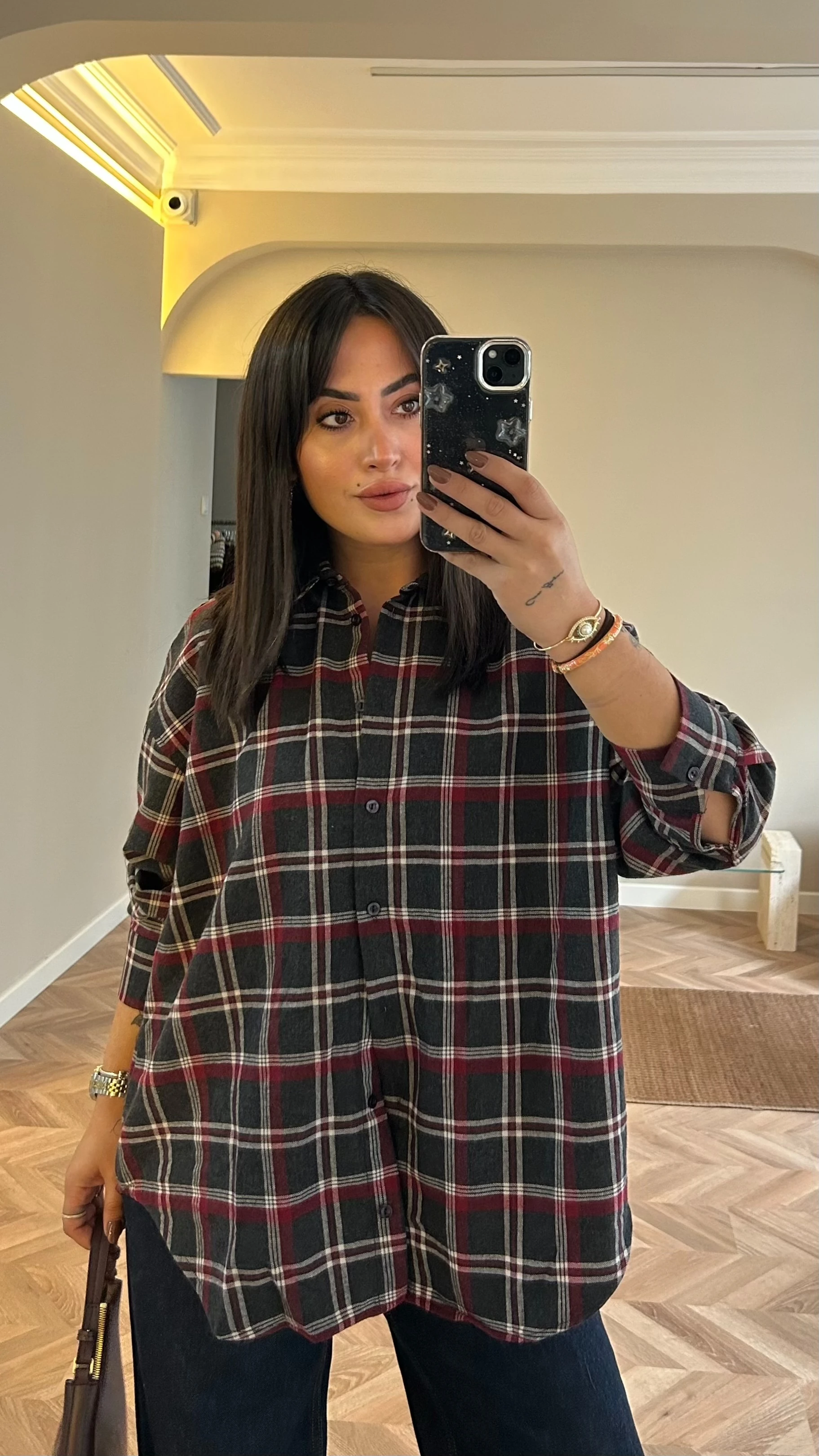 Ekose Gömlek Antrasit Bordo