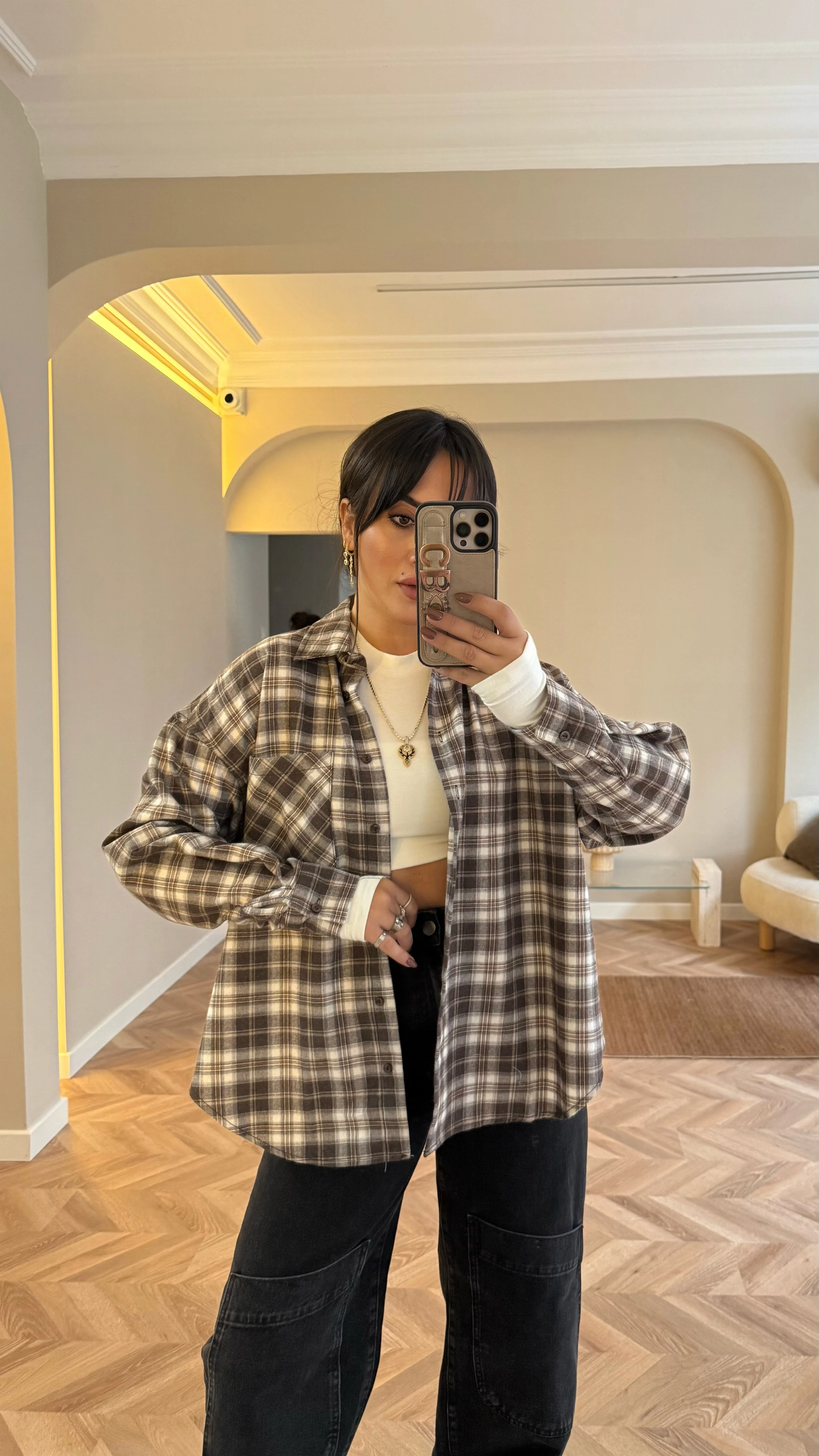 Ekose Gömlek Kahve Krem