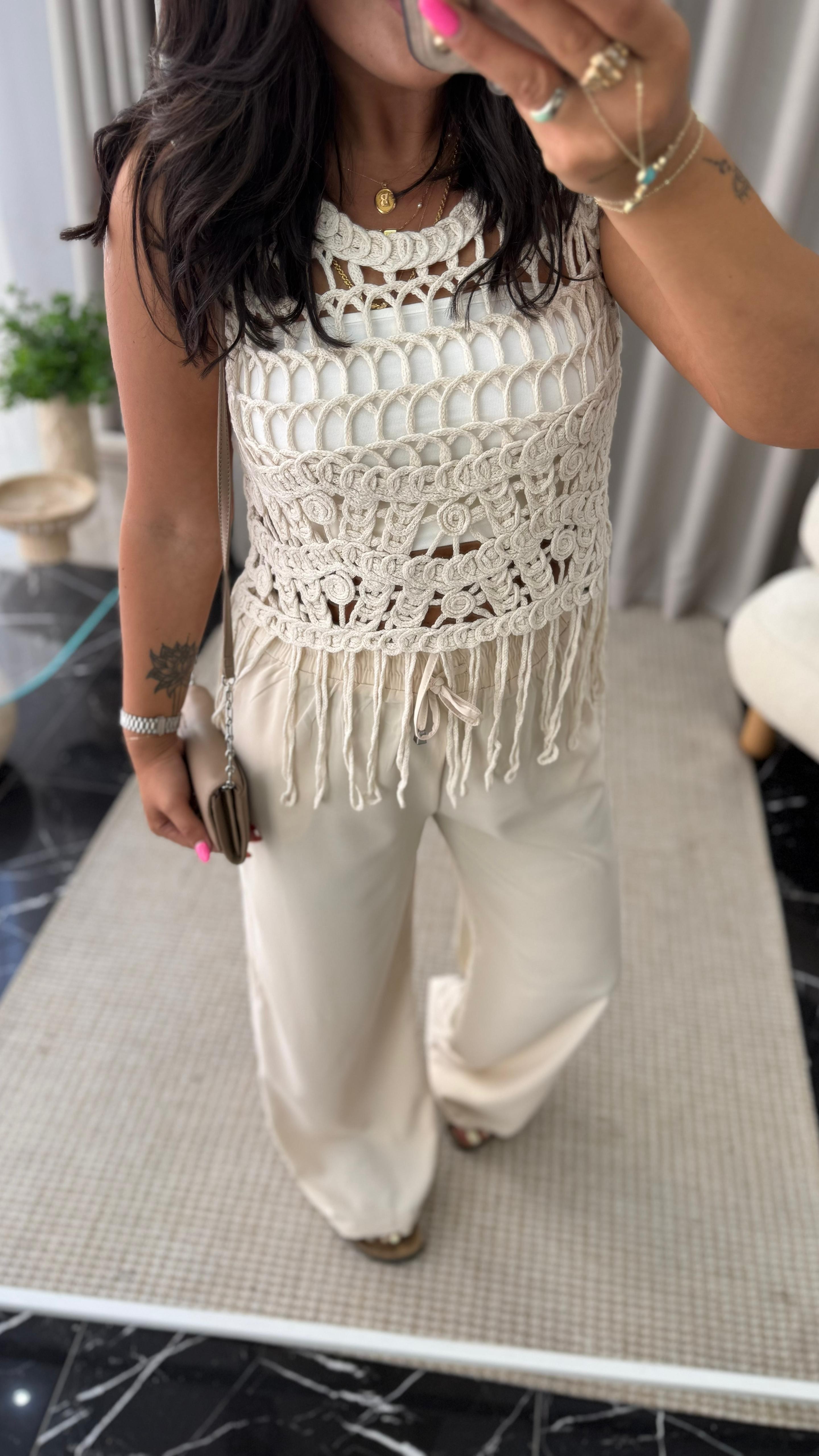 Tencel Pantolon Ekru