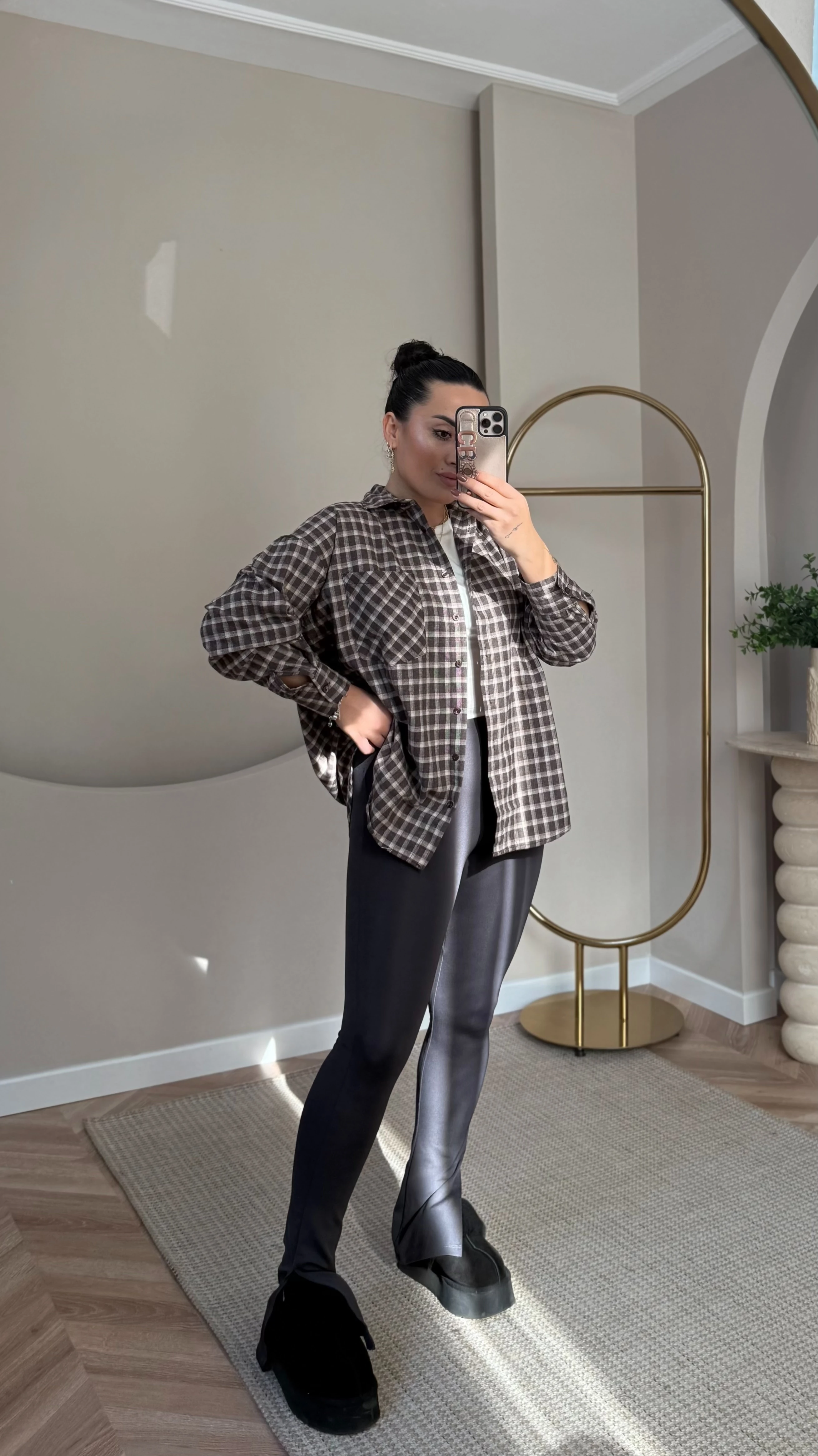 Ekose Gömlek Kahve Krem