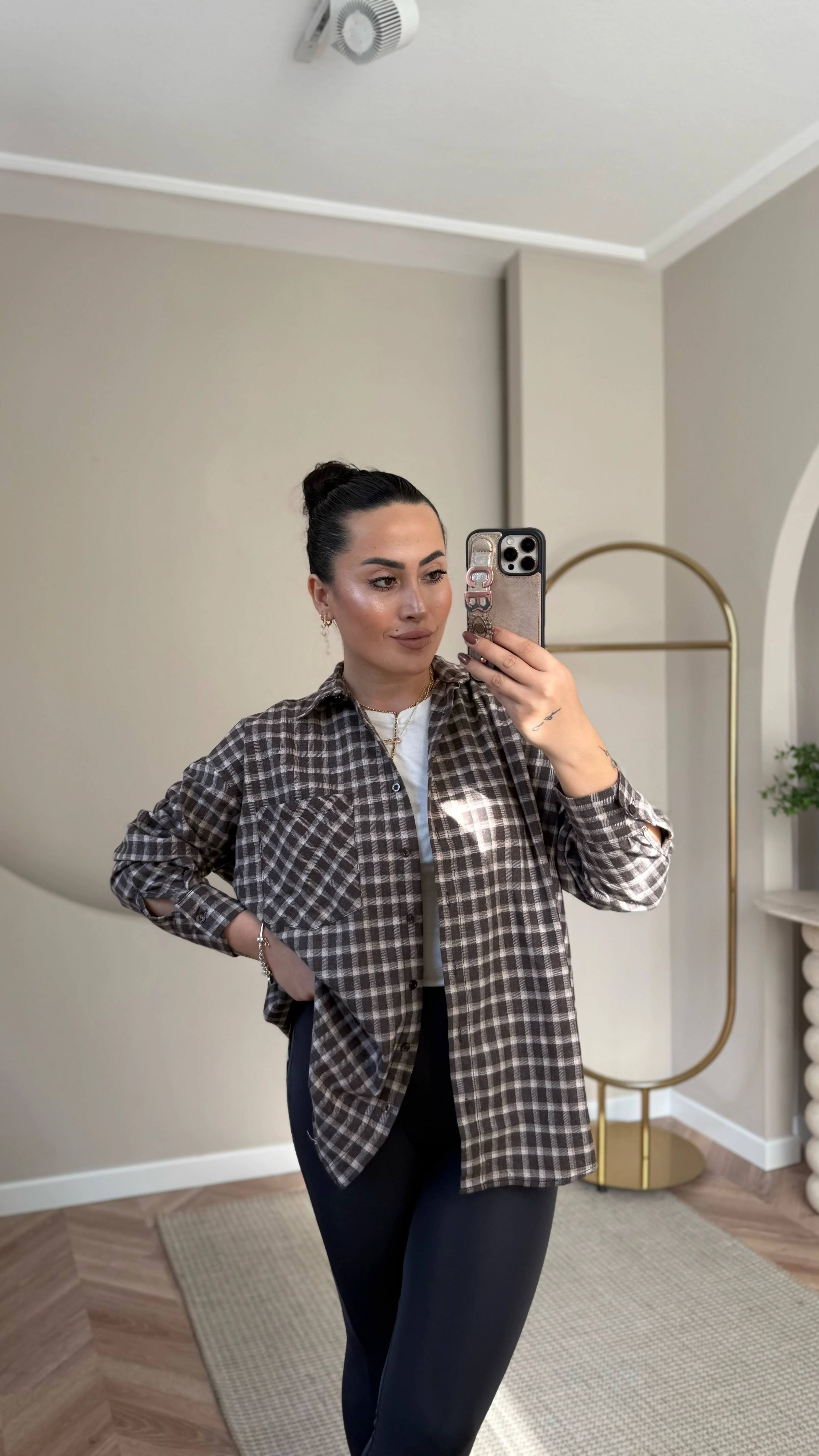 Ekose Gömlek Kahve Krem