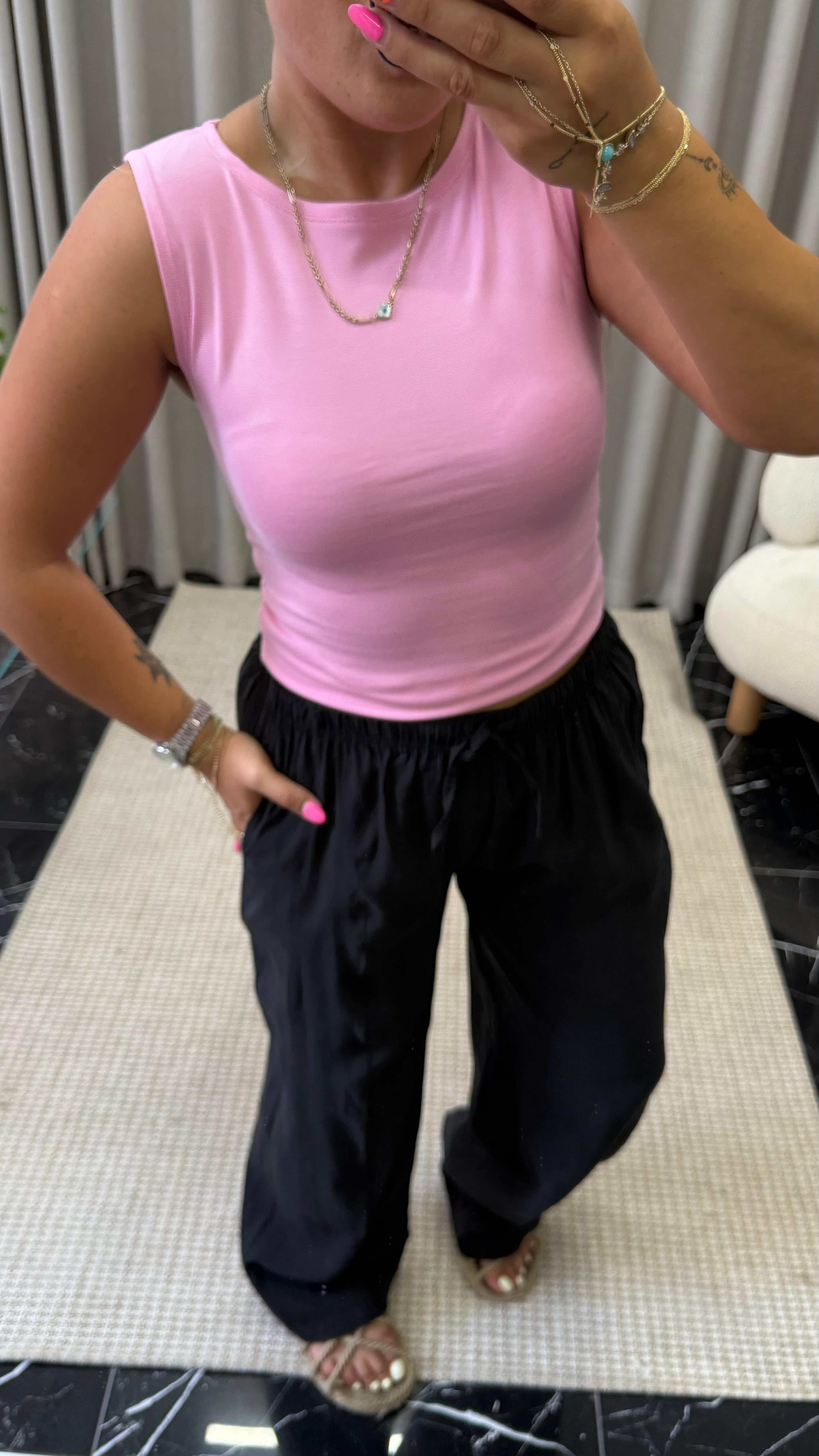 Siyah Tencel Pantolon