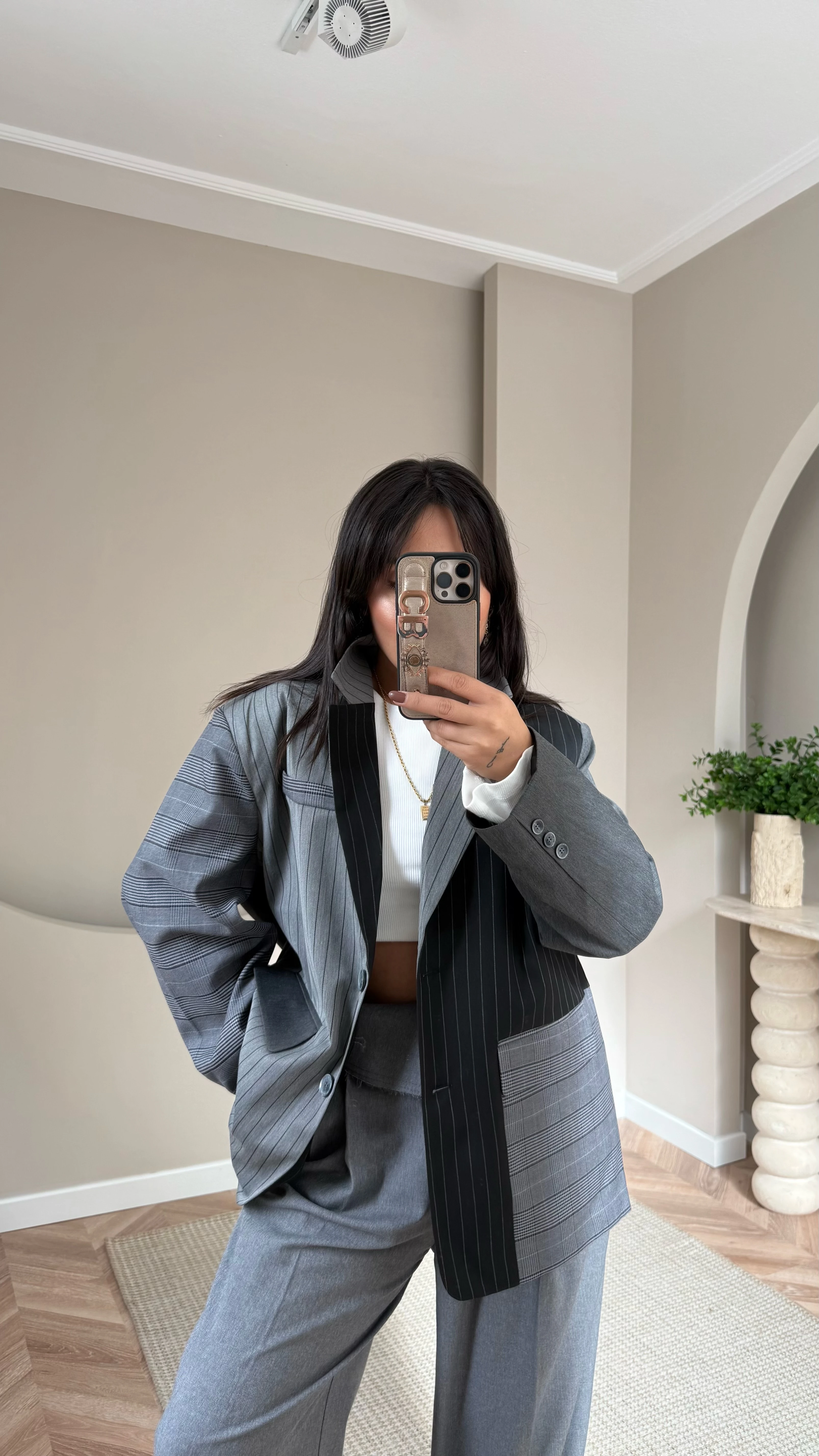 Gri Siyah Ekose Mix Blazer