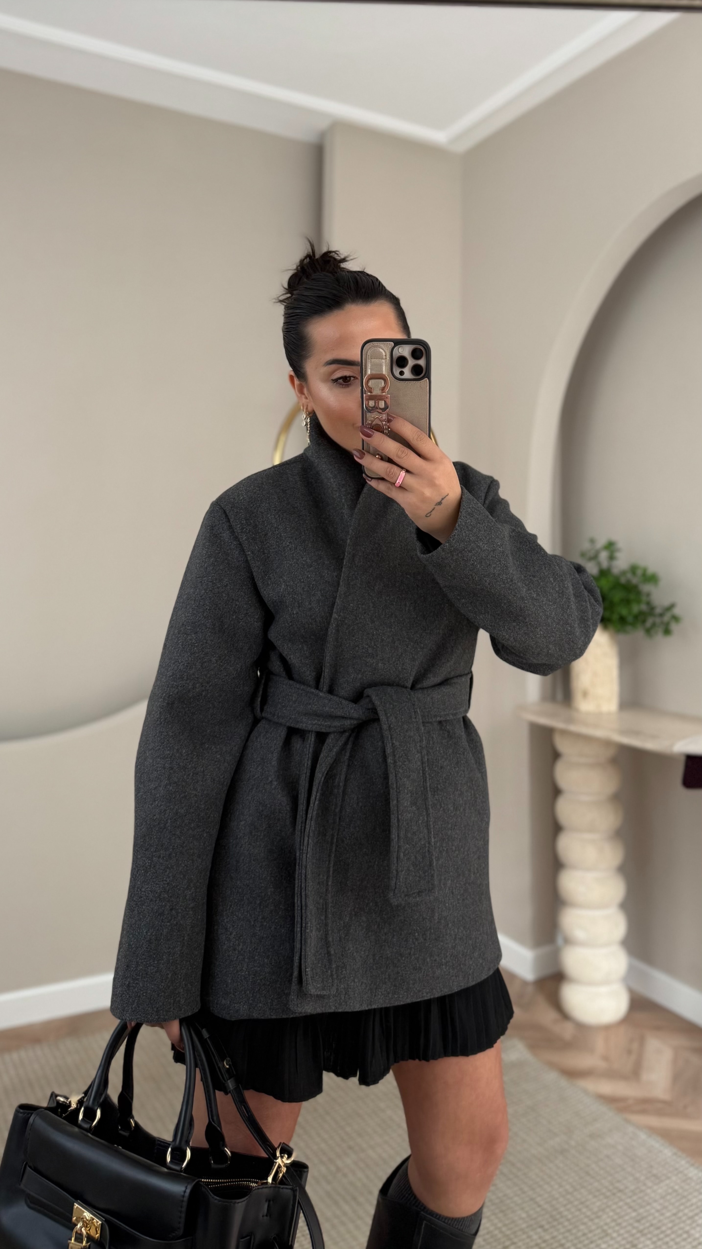 Dik Yaka Bornoz Bağlamalı Premium Kaşe