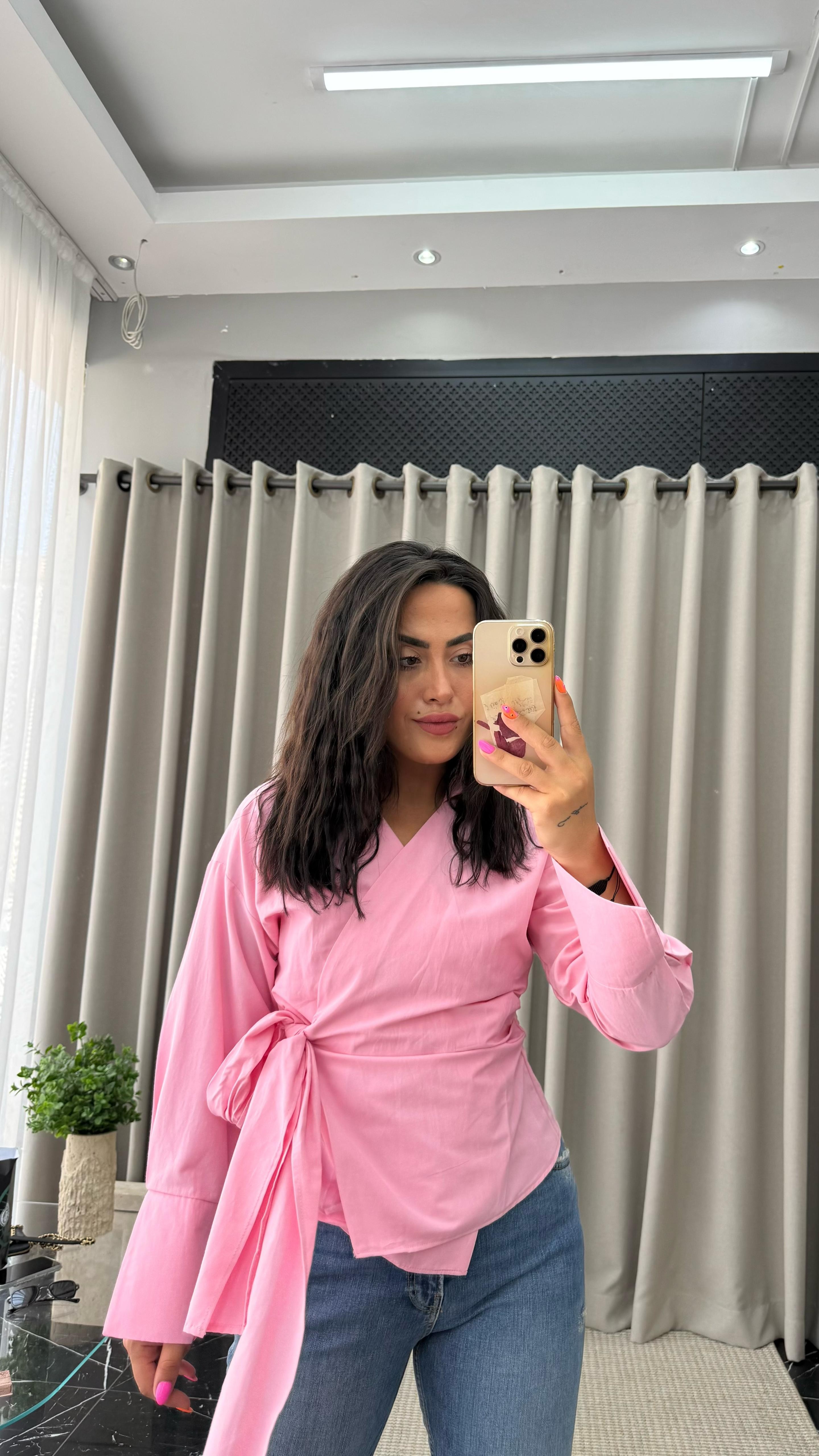 Bağlamalı Pembe Gömlek