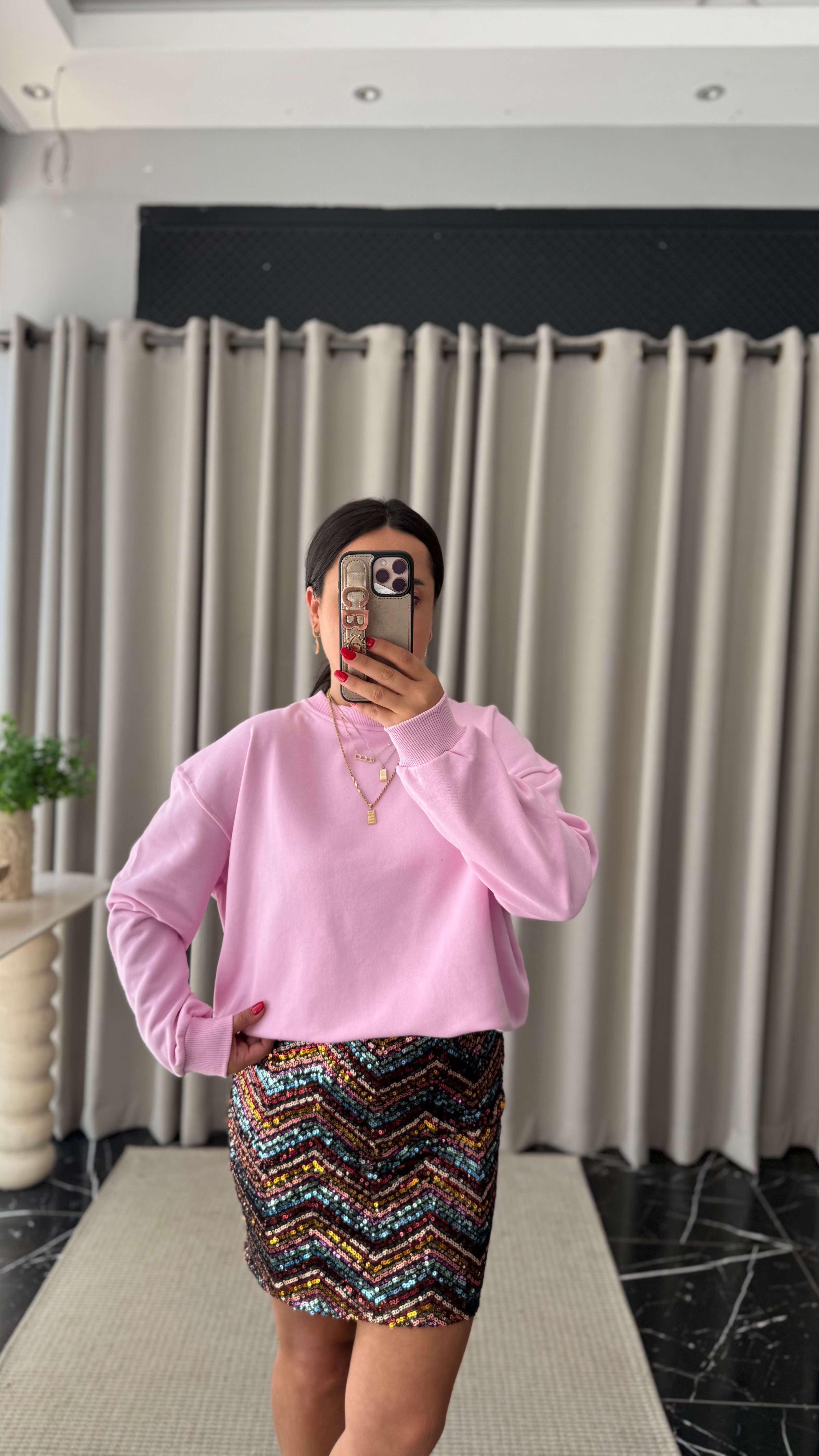 Oversize 2 iplik Pembe Sweat