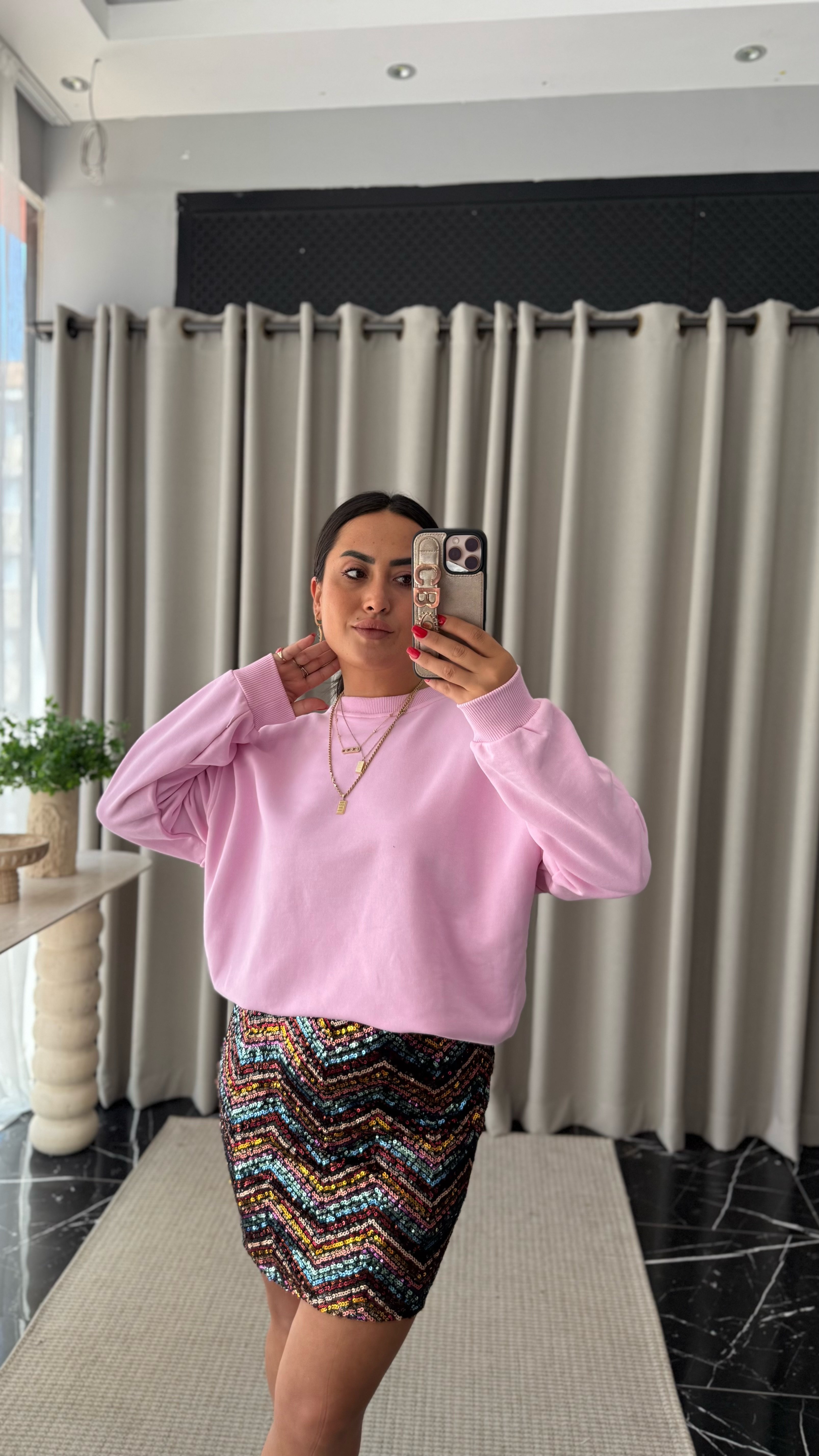 Oversize 2 iplik Pembe Sweat