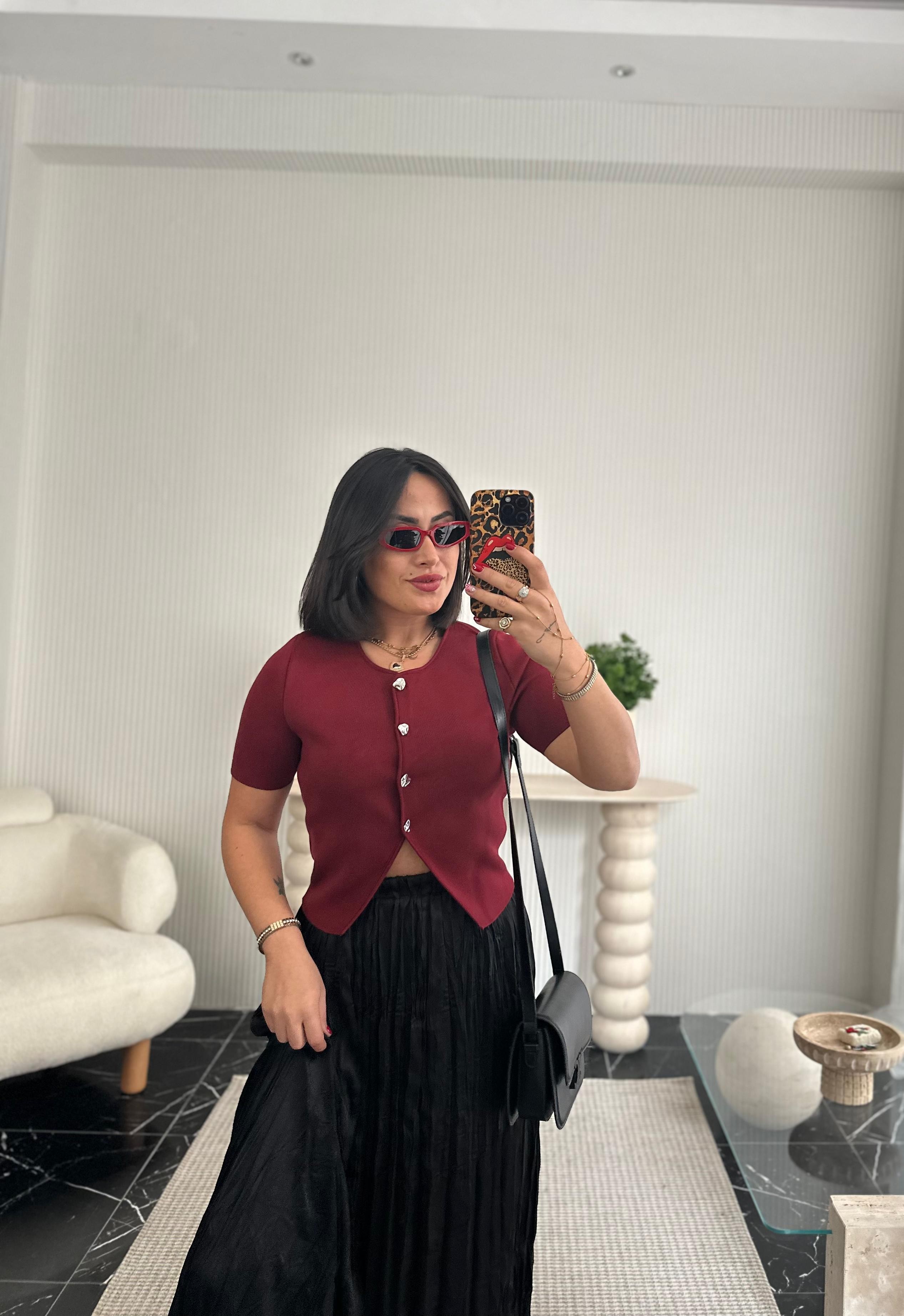 Dilvin Gümüş Düğme Dateylı triko (bordo)