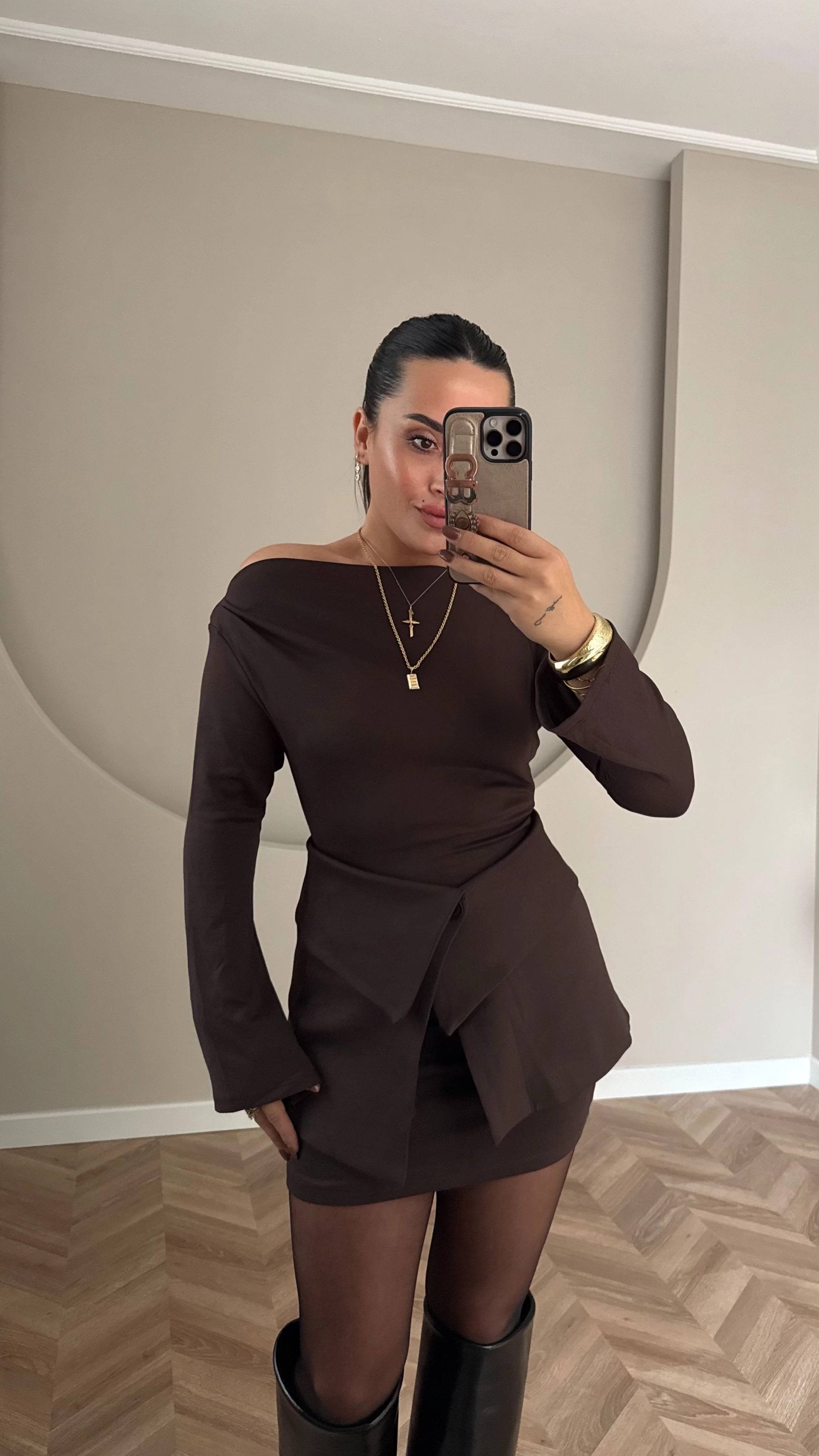 Parçalı Elbise Kahve