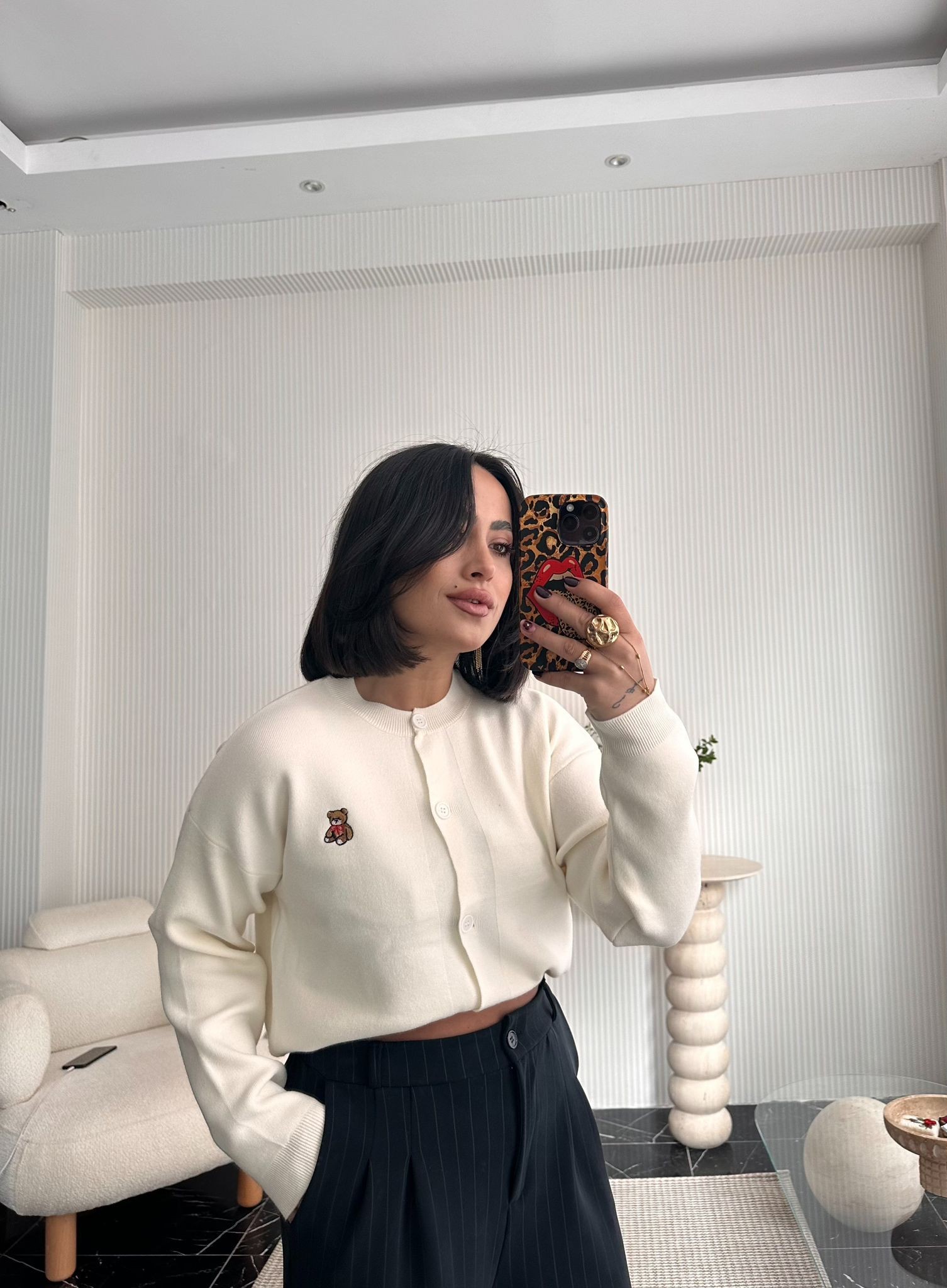 Premium Teddy Hırka Ekru