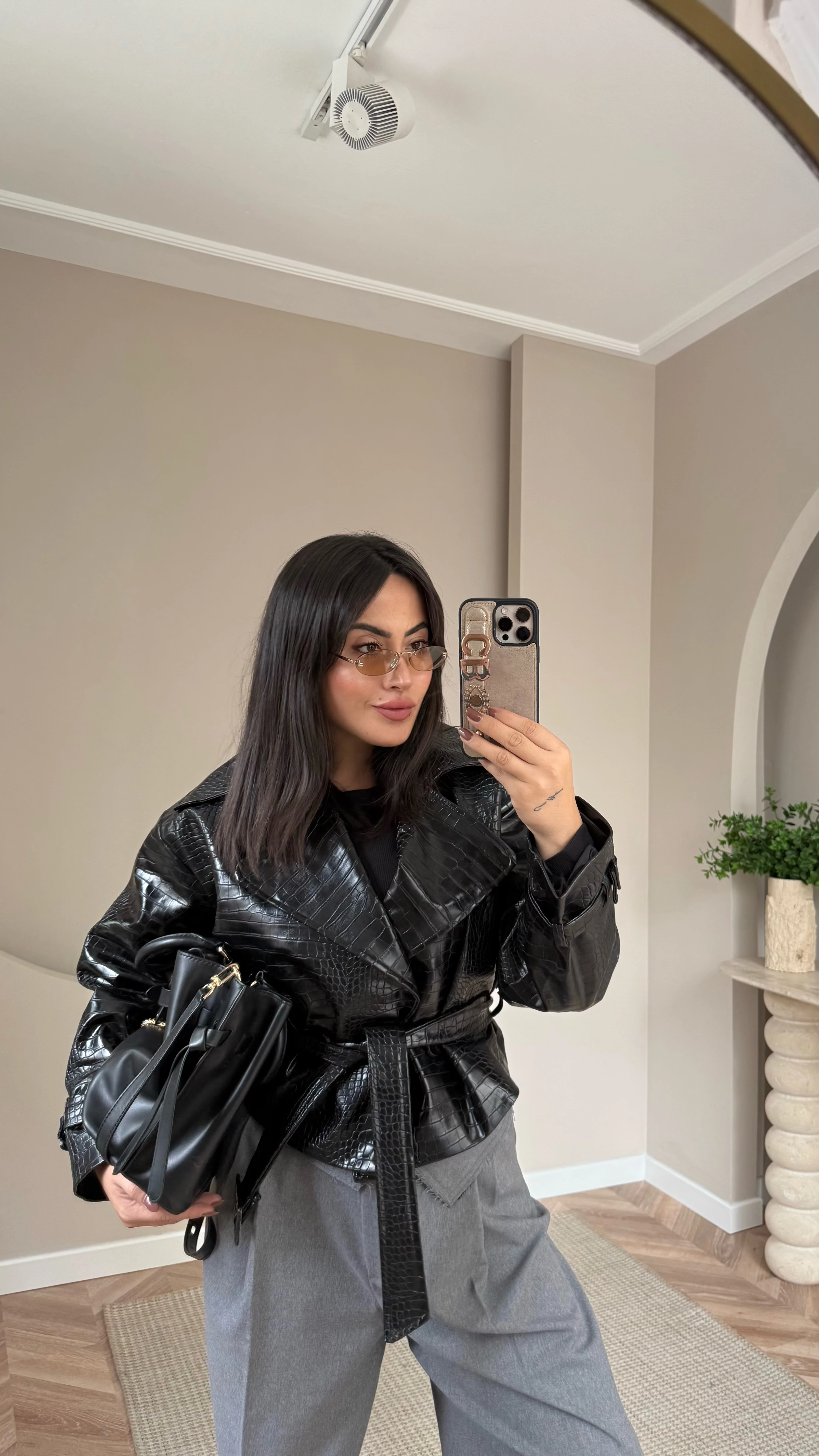 Krokodil Desen Deri Ceket Siyah