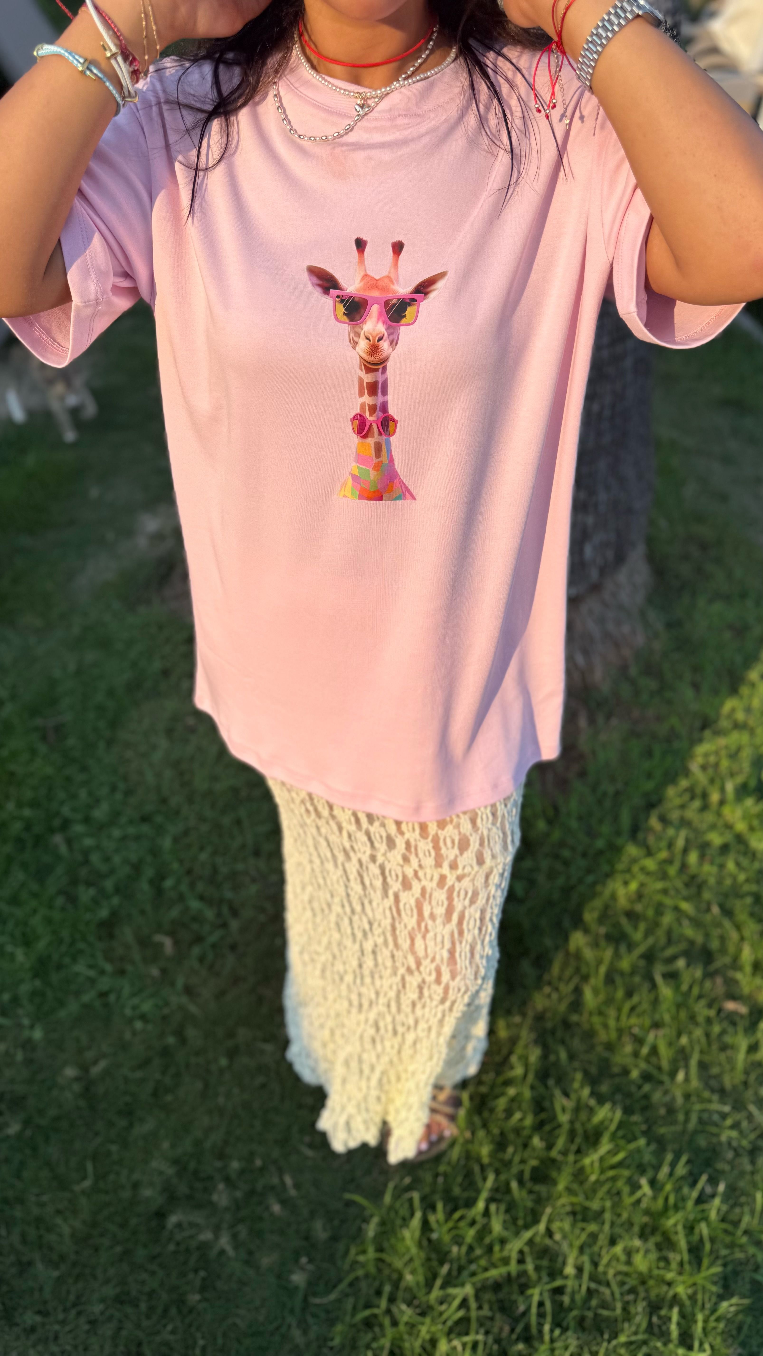 selinbasar.com özel Renkli Zürafa Basic Pembe