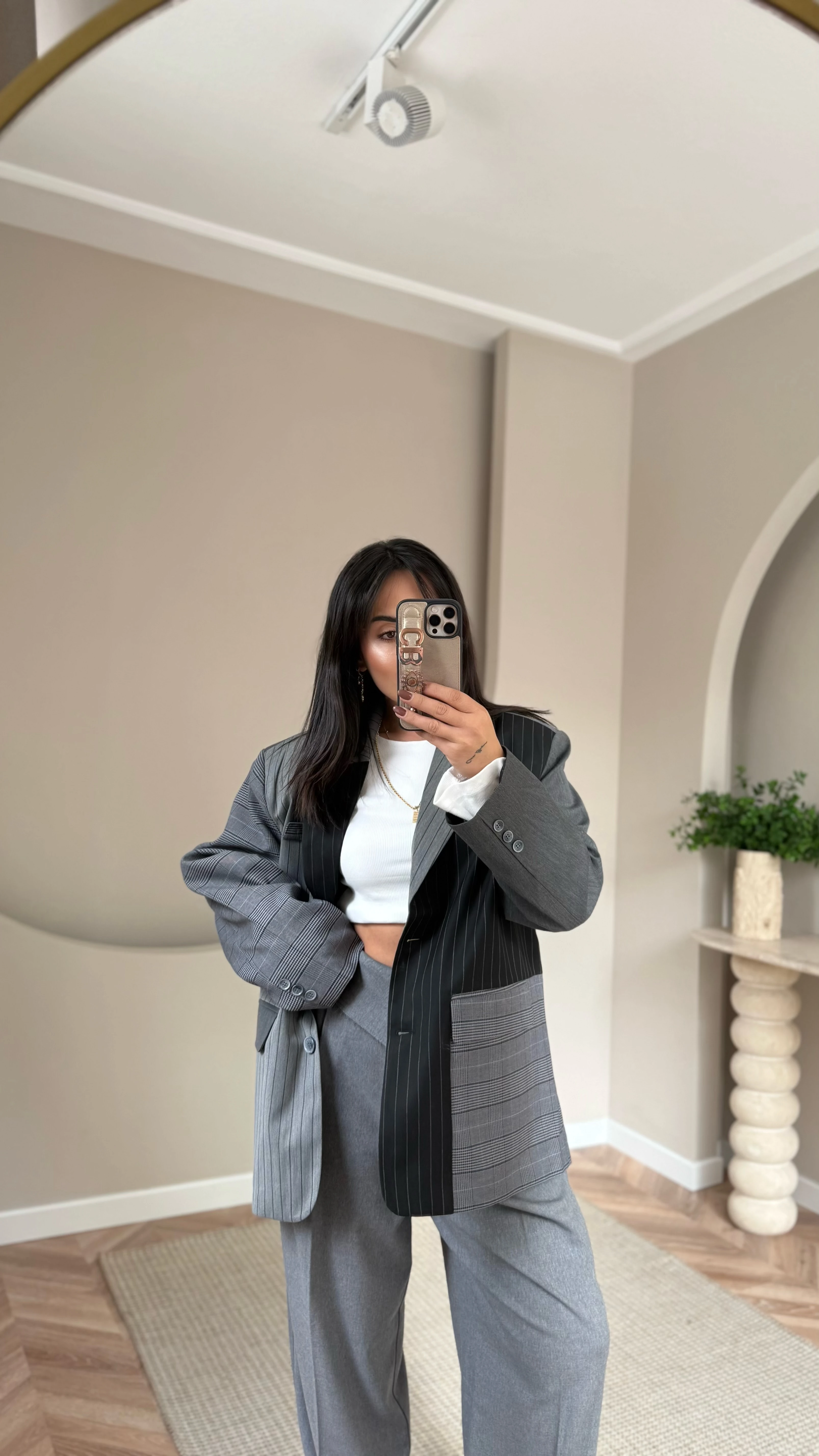 Gri Siyah Ekose Mix Blazer