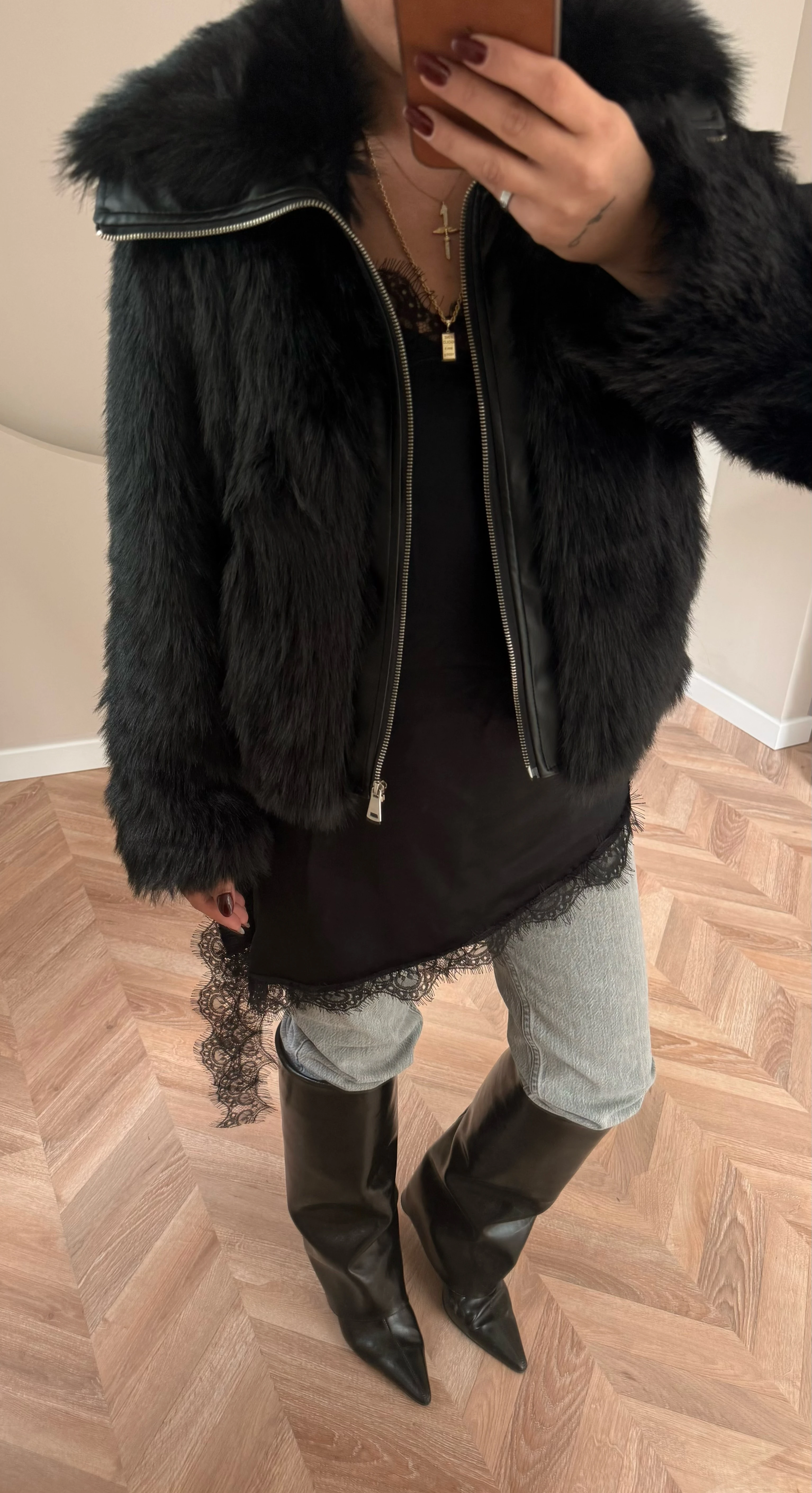 Deri Detaylı Premium Kürk