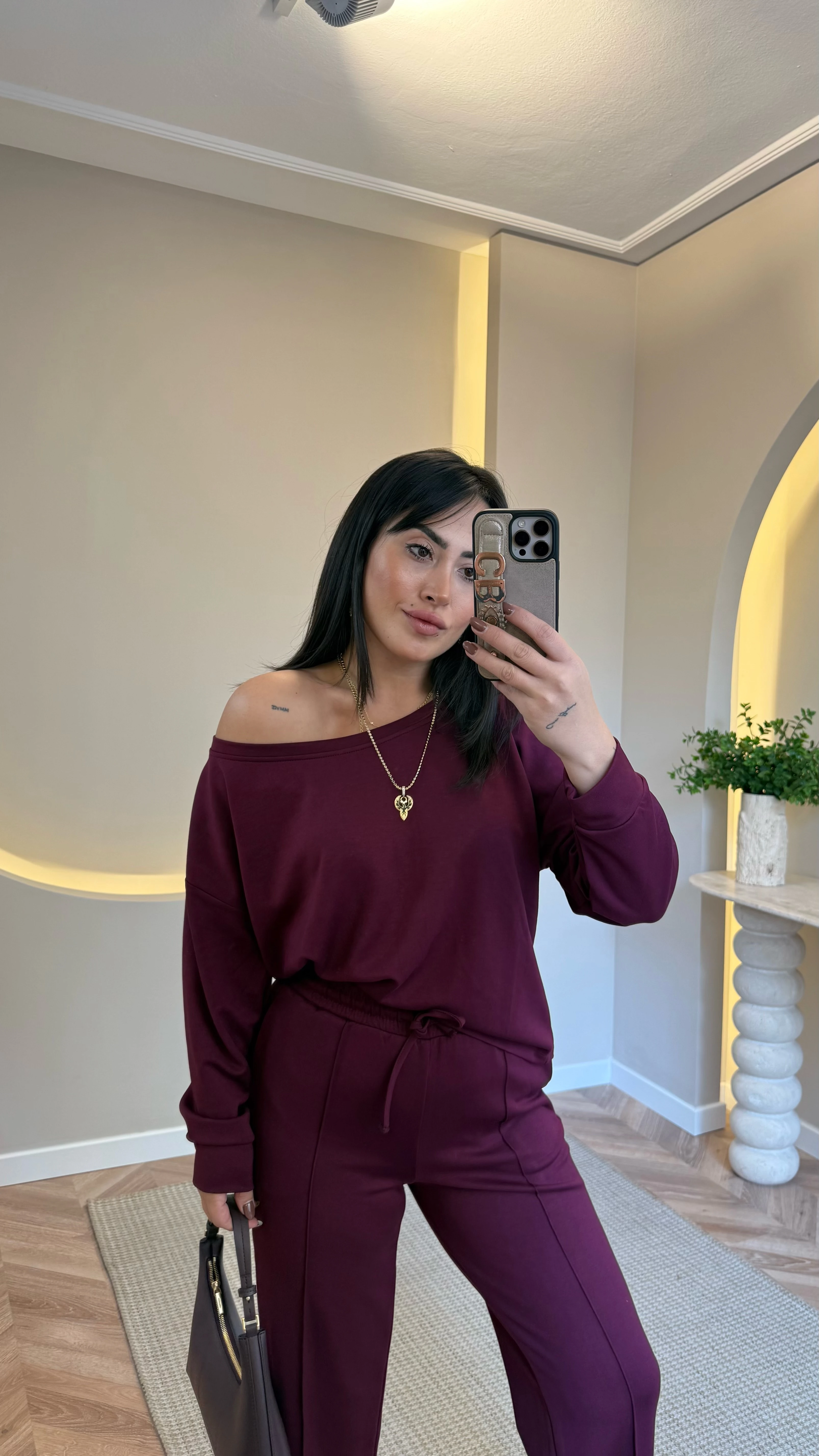 Kayık Yaka Modal Takım Bordo