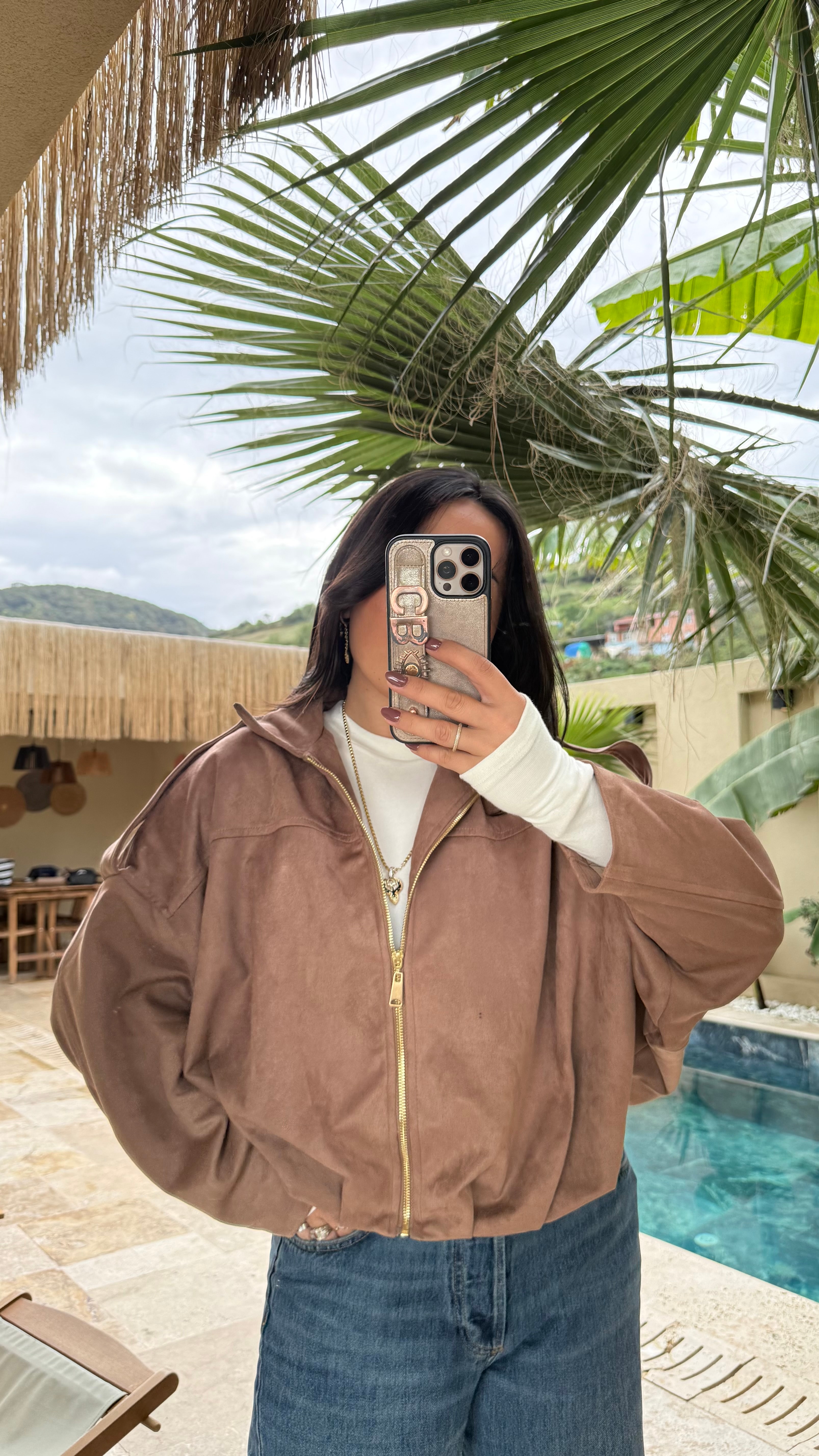 Premium Süet Bomber Vizon